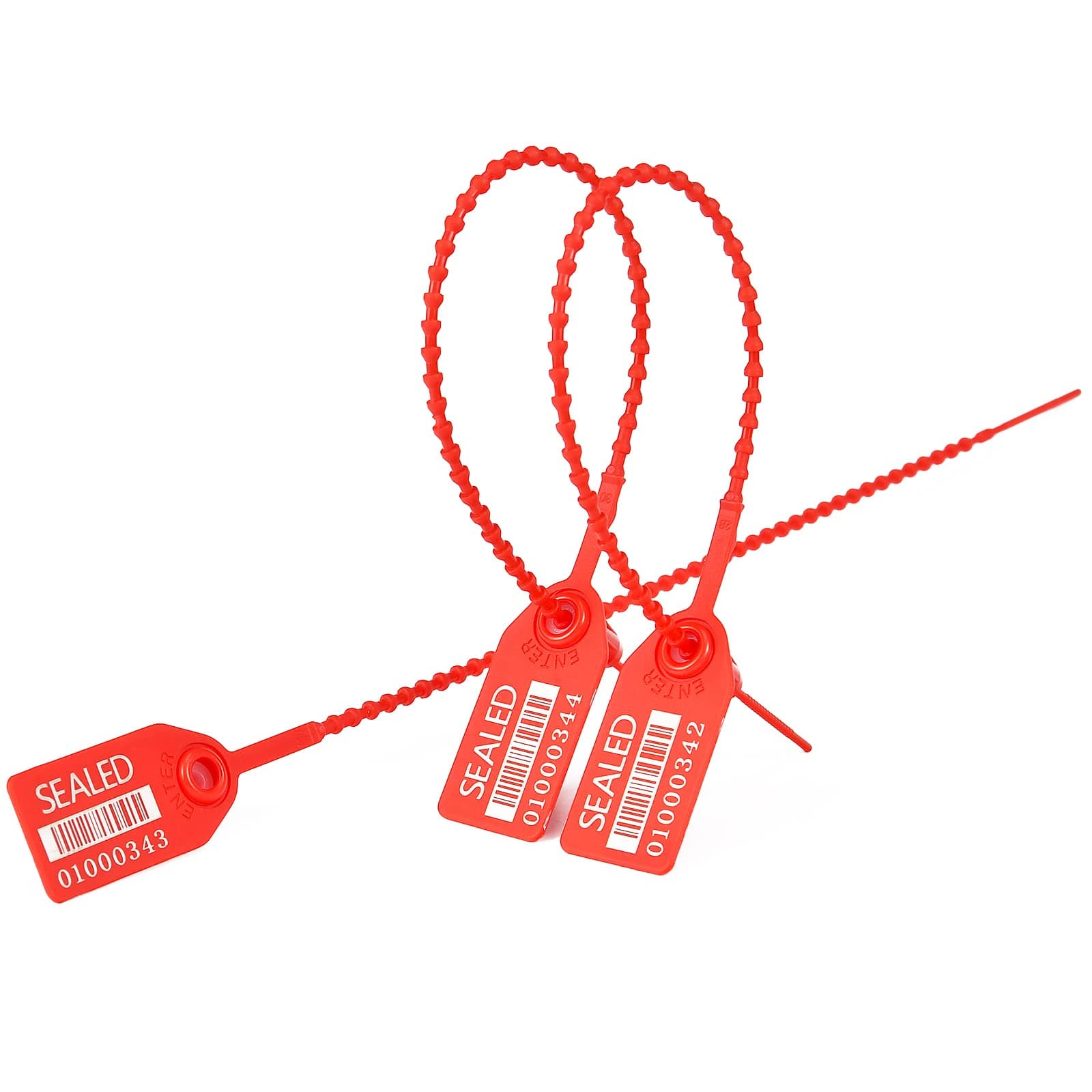 LeadSeals 500 Red Plastic Barcode Seals, Numberd Plastic Tamper Seals Security Tags, Pull-Tite Safety Zip Ties, Tamper Proof Tags Plasic Locks for Fire Extinguishers