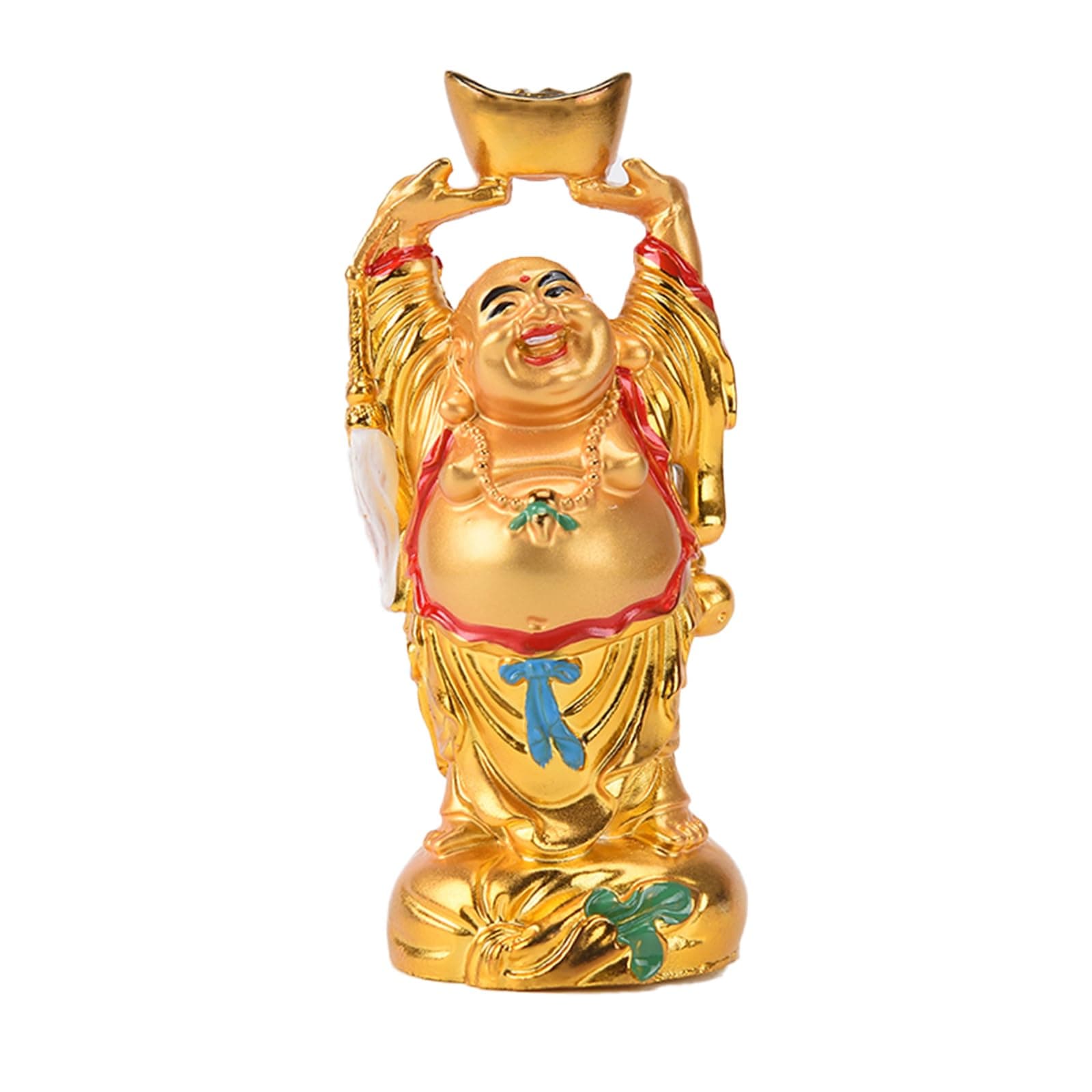 BRABUD Resin Feng Shui Golden Laughing Buddha Holding Ingot Statue Wealth Luck Home Office Decor Collectible Gift 4.7'' TQZDBS014