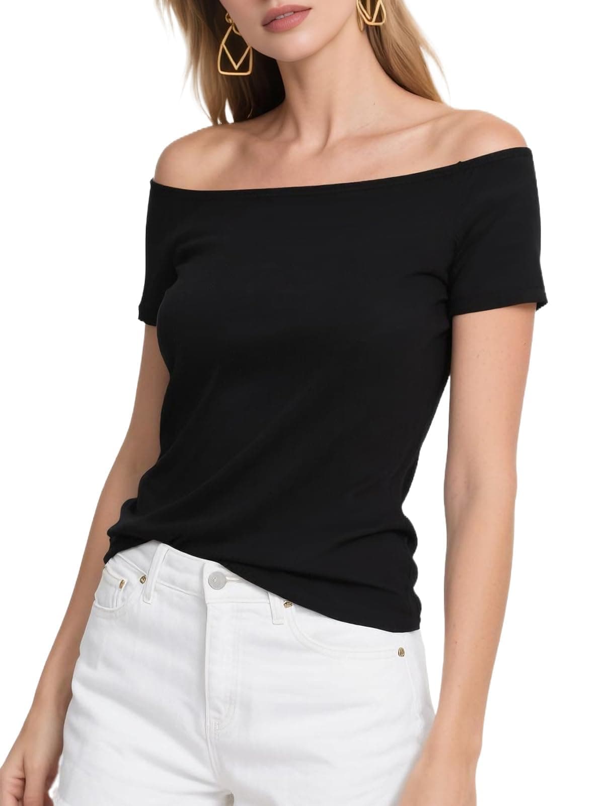 - Women's Off The Shoulder Tops, One Shoulder Shirts, Short Sleeves Elegant Slim Fit Tees