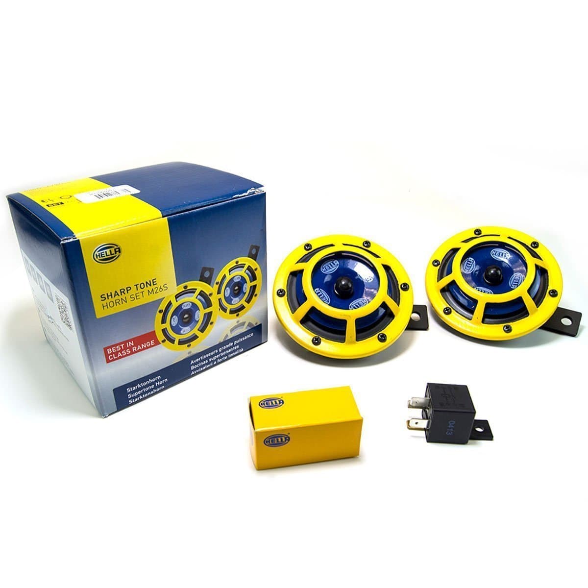 H31000001 Sharptone 12V High Tone / Low Tone Twin Horn Kit with Yellow Protective Grill, Includes Relay, 2 Horns
