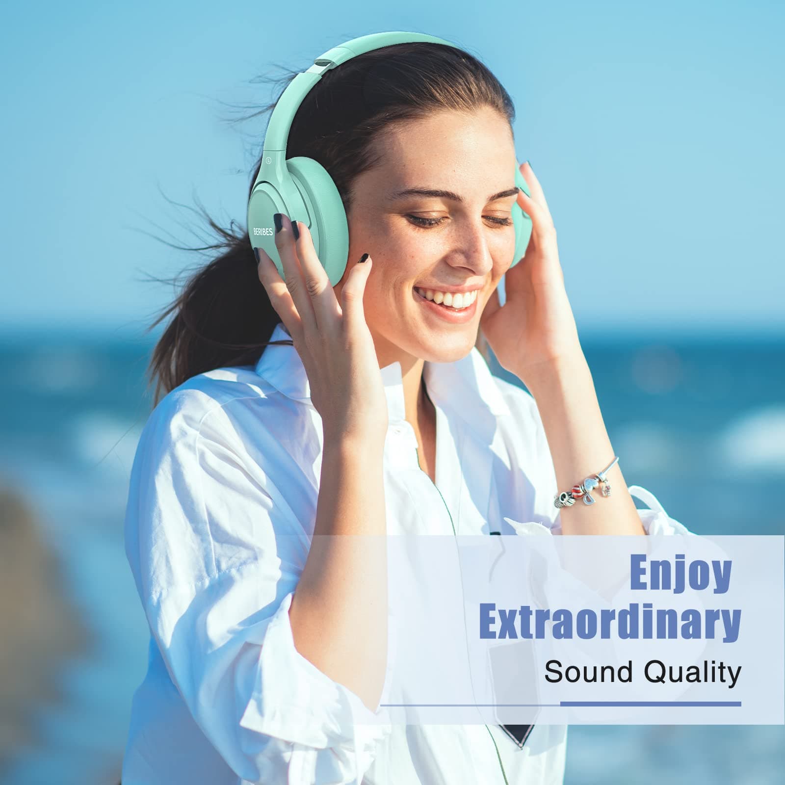 Bluetooth Headphones Over Ear, 65H Playtime and 6 EQ Music Modes Wireless Headphones with Microphone,HiFi Stereo Foldable Lightweight Headset, Deep Bass for Home Office Cellphone PC Ect.(Green)