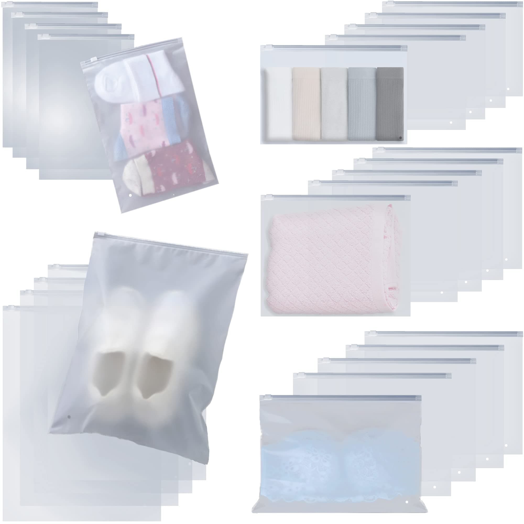 20pcs Travel Storage Set - Reusable Ziplock Bags, Clothes & Shoes Bags for Travel, Maternity & Hospital Use (5 Sizes)
