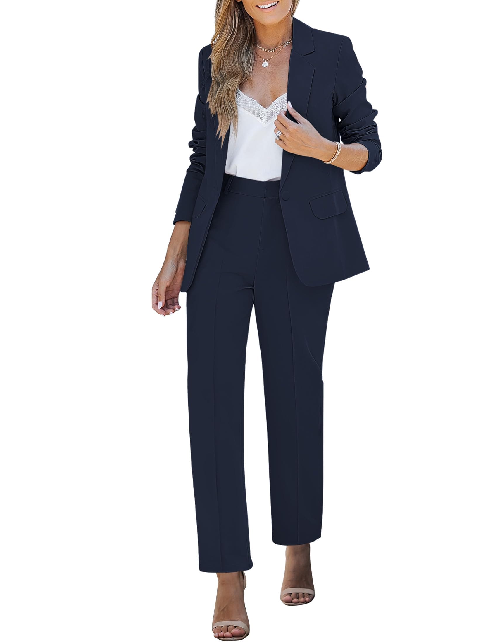 Women's Two Piece Sets Pants Suits Dressy Business Casual Outfits Professional Blazer Pantsuits Set Work Office