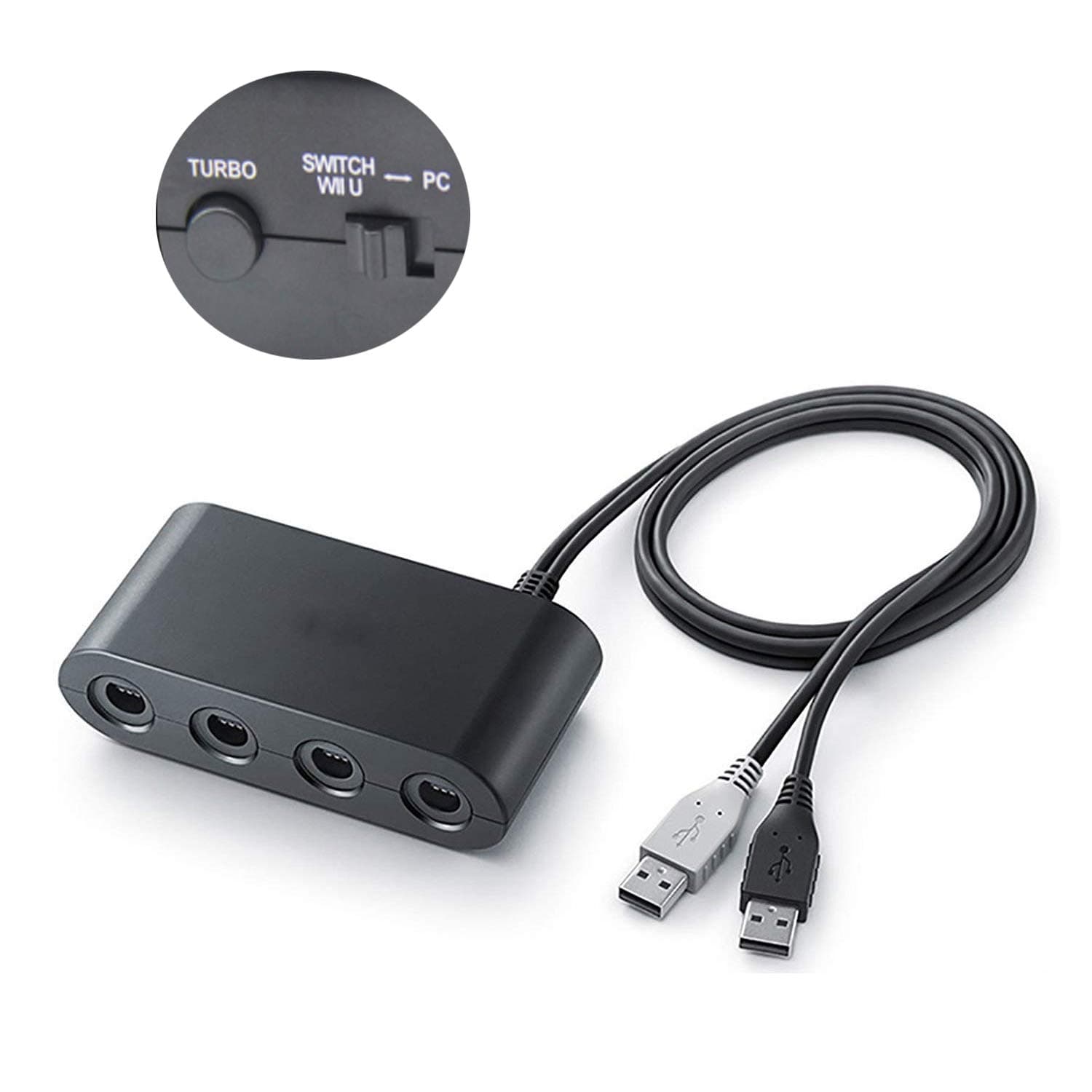 Gamecube Adapter for Switch,Wii U Gamecube Controller Adapter, Updated Version Gamecube Converter for Nintendo Wii U Super Smash Bros/Switch/PC/Mac, 4 Ports and No Need Driver, Turbo Mode,Black