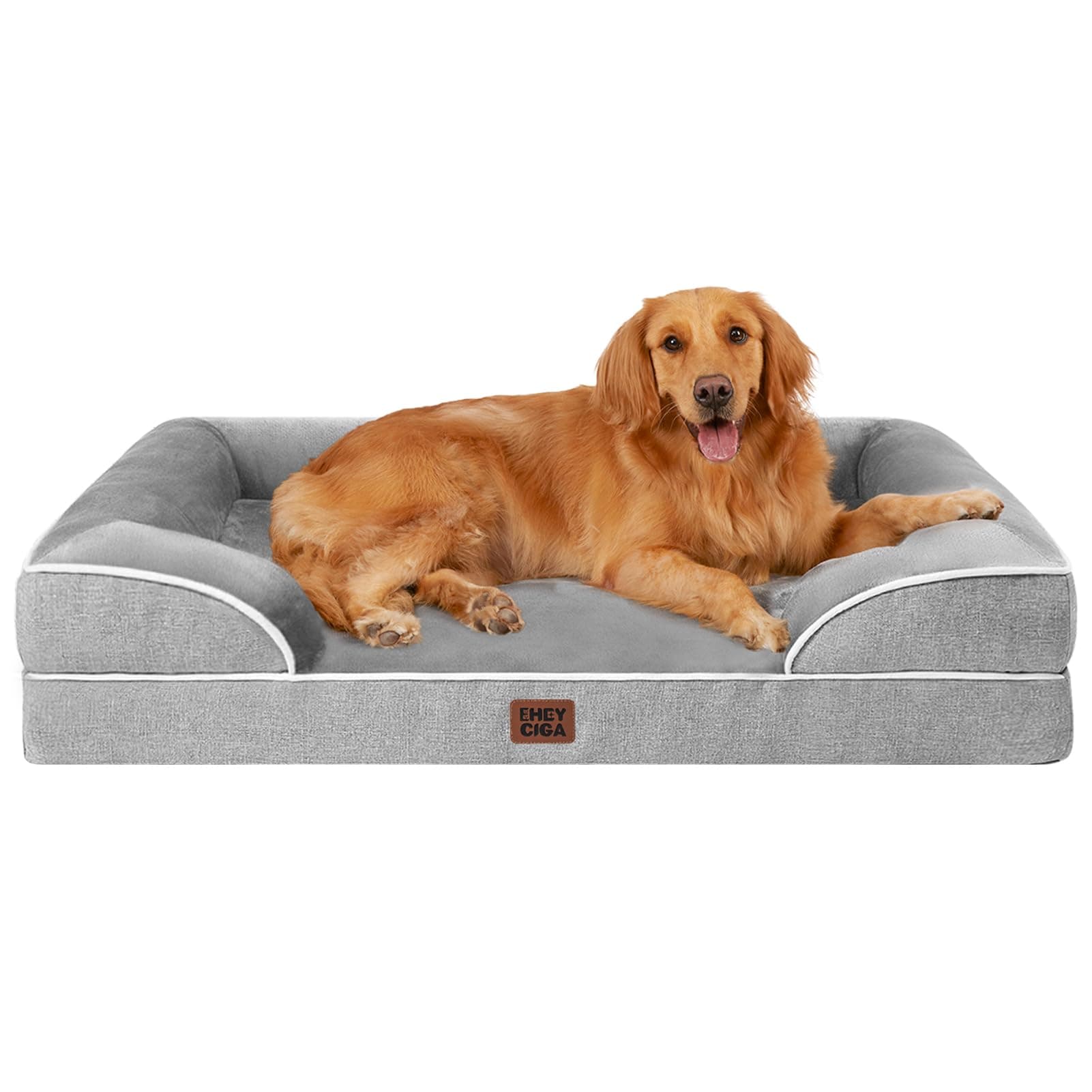 Orthopedic Dog Beds for Extra Large Dogs 44x32Inch, Waterproof Memory Foam XL Pet Bed with Sides, Non-Slip and Egg-Crate Foam Big Dog Couch Bed with Washable Removable Cover, Grey