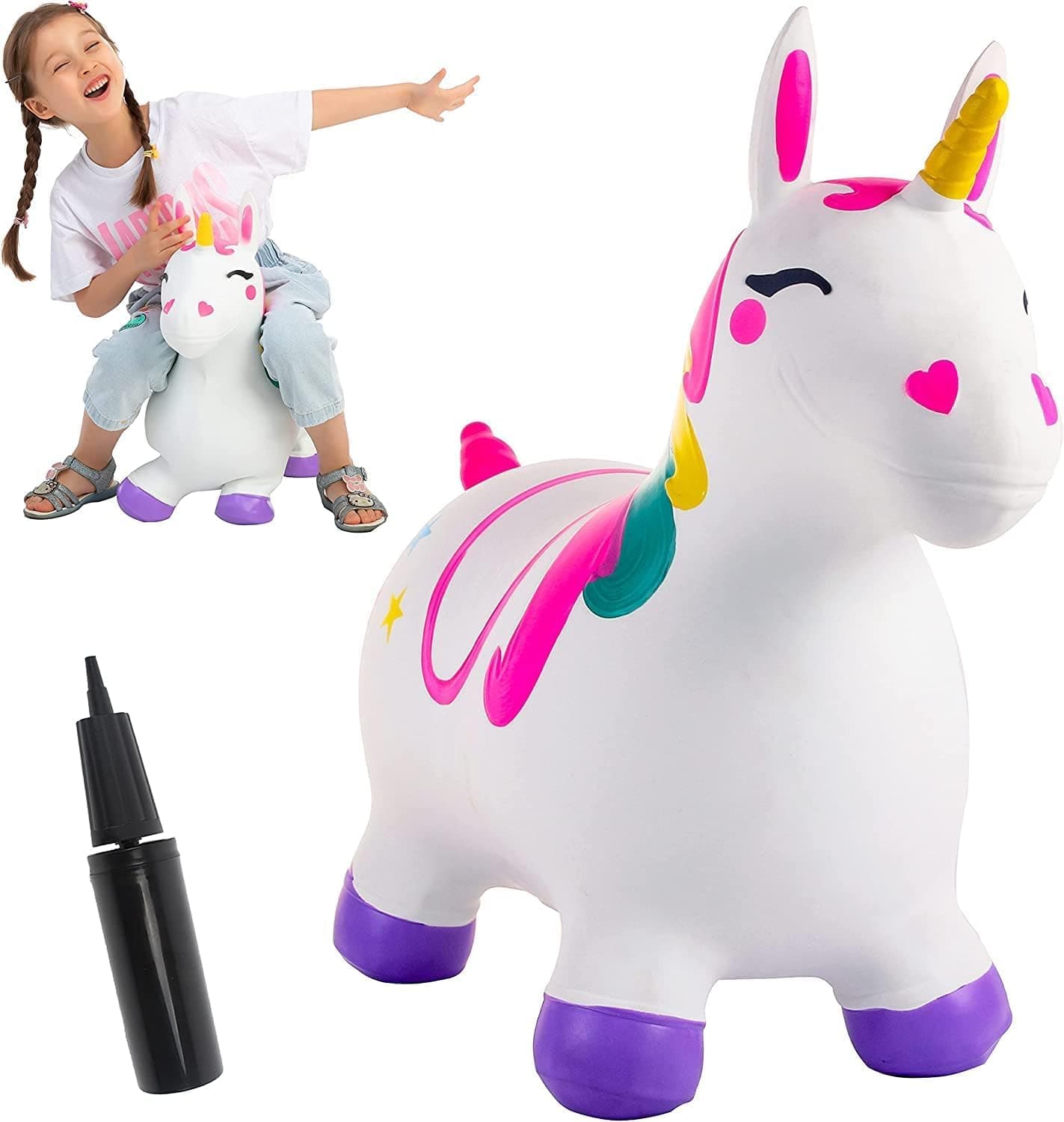 JOYIN Bouncy Unicorn Horse, Kids Ride On Bouncer, Toddler Girl Bouncing Animal Hopper, Inflatable Hopping Toy for Birthday Gift, 18 Months 2 3 4 5 Year Old Kids Toddlers Boys Girls