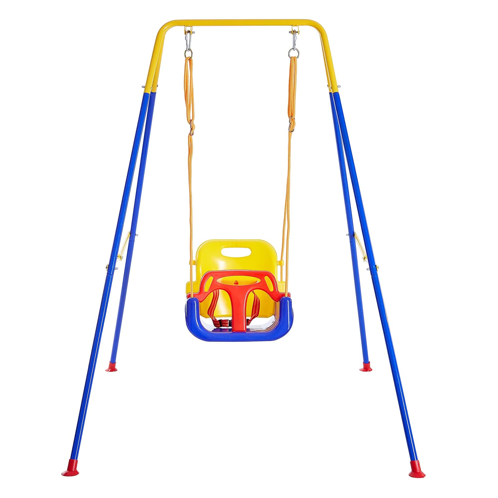 FUNLIO Toddler Swing with Foldable Metal Stand for Toddlers Aged 1~10 Years, 3-in-1 Baby Swing Set with 4 Sandbags for Backyard/Indoor/Outdoor Play, Easy to Assemble & Store