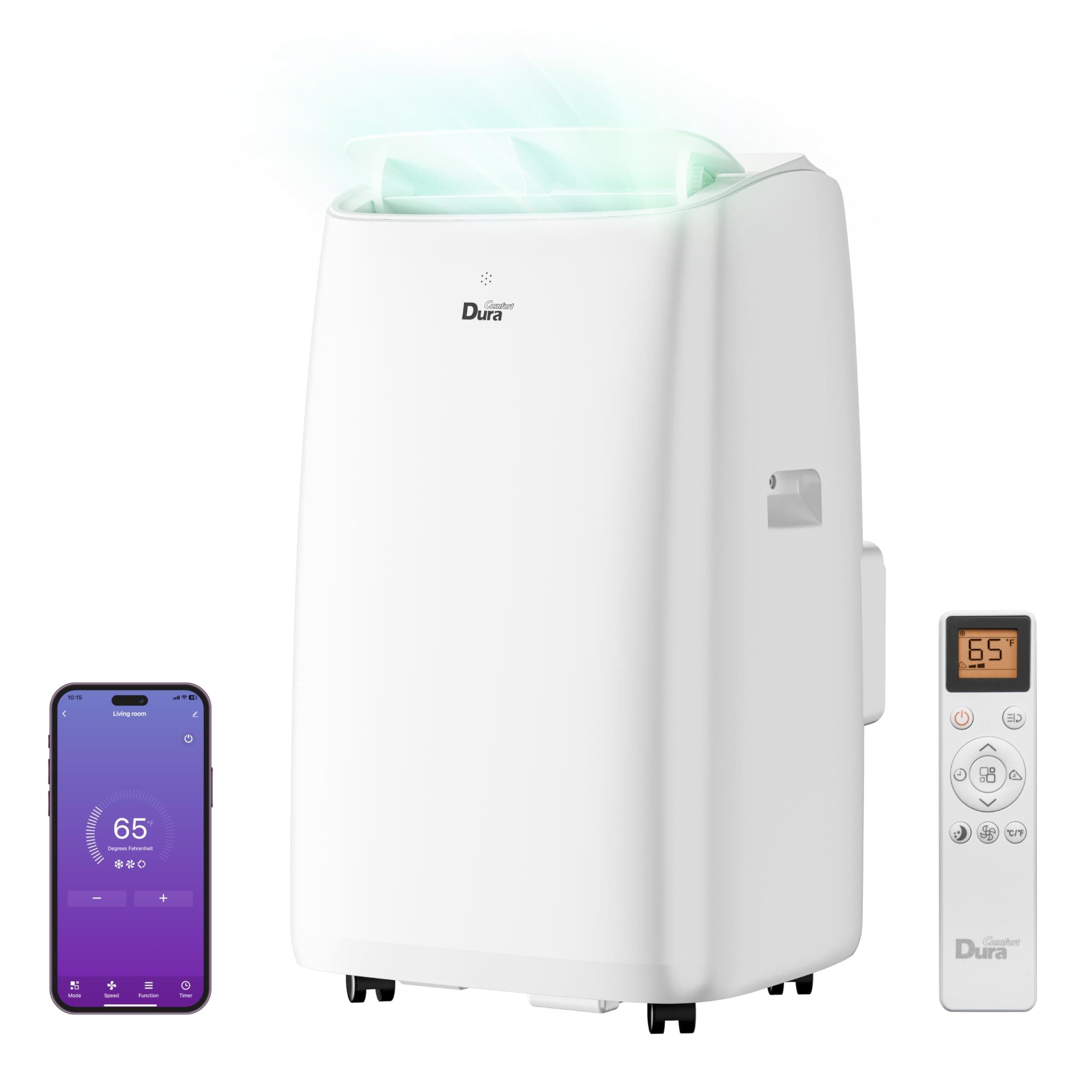 DuraComfort Portable Air Conditioners,12,000 BTU/8000 BTU (SACC) Dual Motors AC With APP for Quite,Cooling Up to 350 Sq.Ft,with Dehumidifier, Fan, Window Kit for Easy Installation,White
