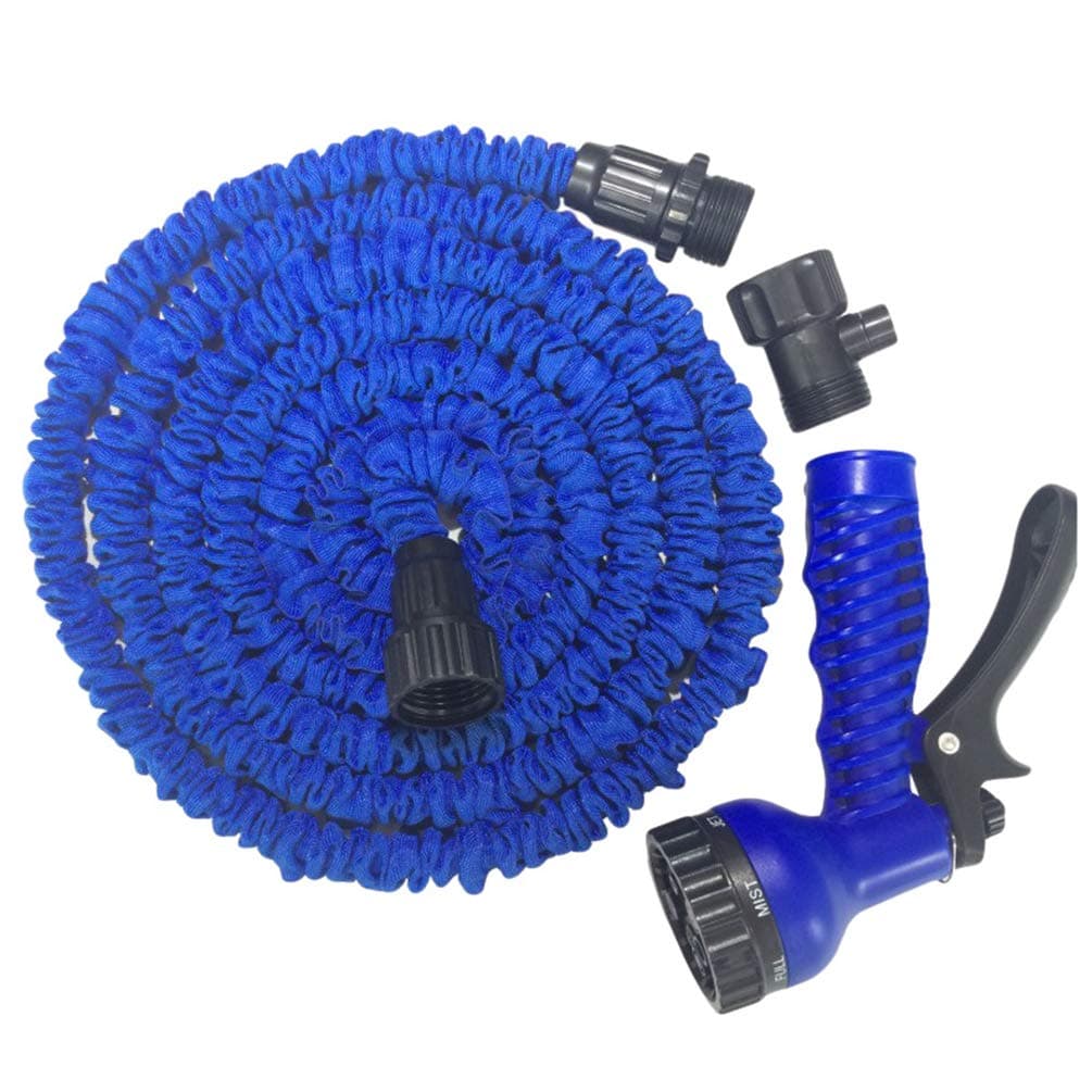 Rengzun 25-150 FT Multifunction Expanding Garden Water Hose Pipe with 7 Patterns Spray Gun Flexible Magic Hose Anti-leakage Lightweight Hosepipe Blue
