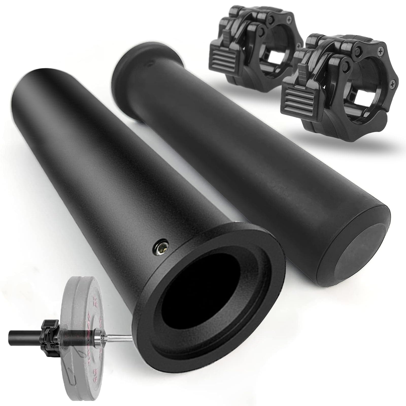 GreenBean 2PCS Olympic Adapter Sleeve 11.8" with Olympic Barbell Clamps 2", Converts 1" Standard Weight Plate Posts to 2" Olympic Weight Plate Posts, Removable end Cap