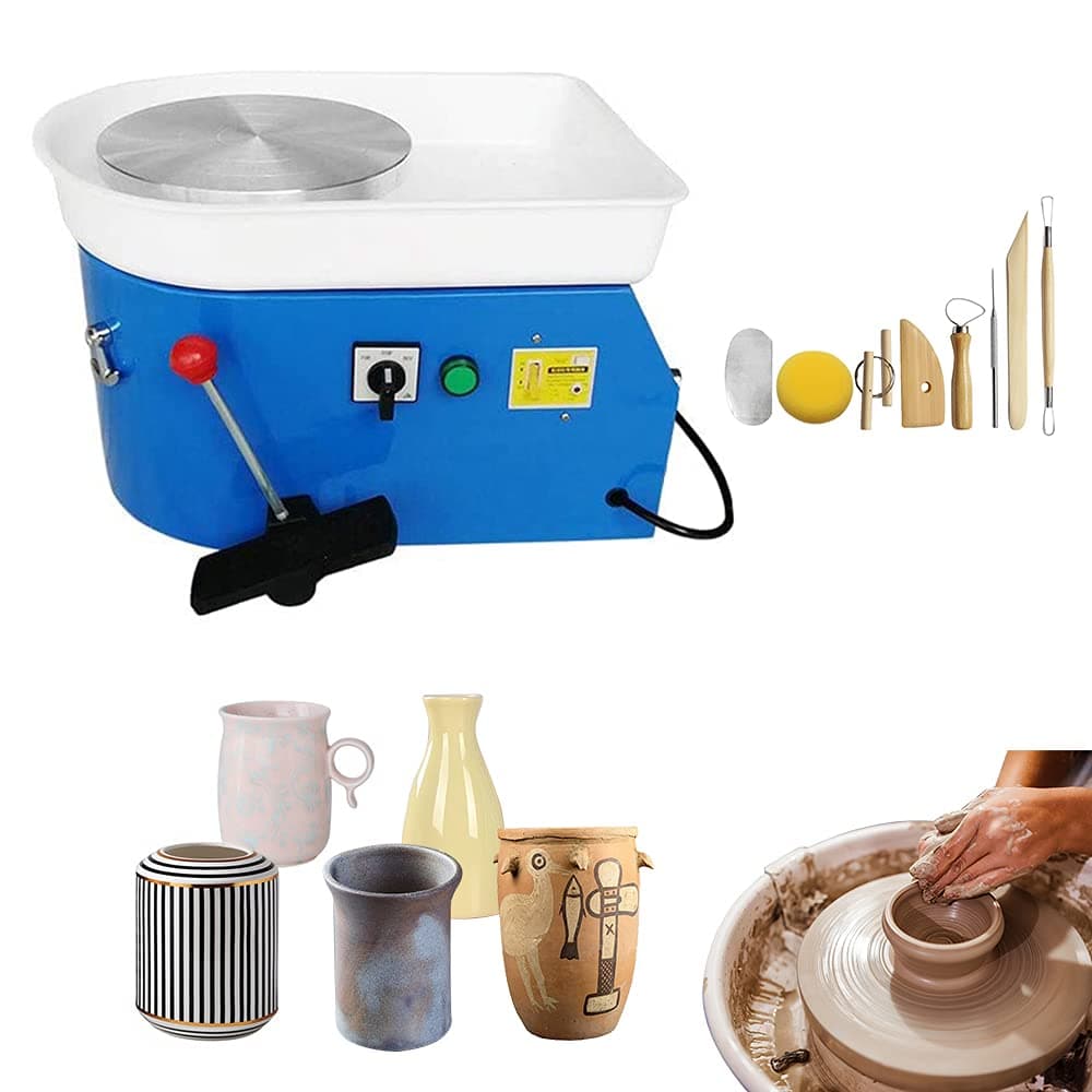 Pottery Forming Machine, Table Top Pottery Wheel Ceramics Clay Electric Pottery Wheel Tool Molding Machine 25CM 110V (Blue)