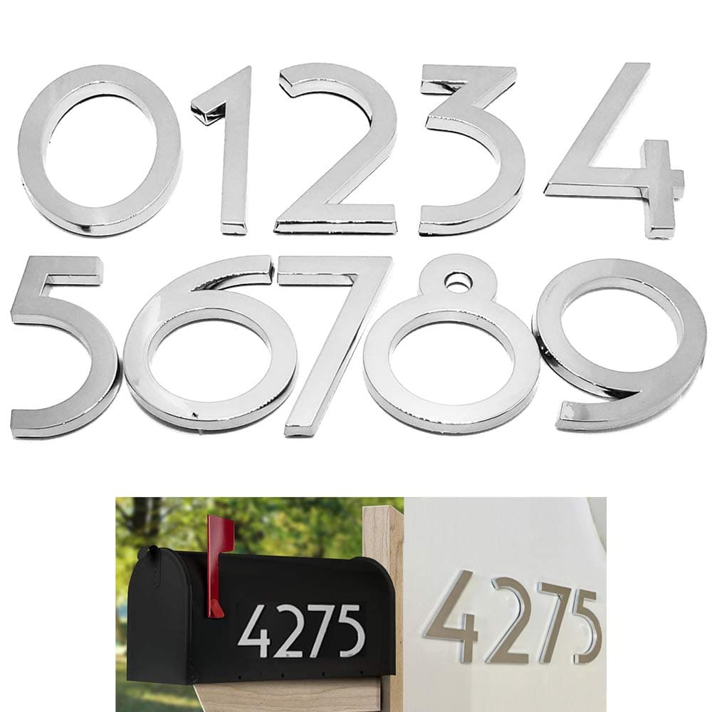 Diggoo 10 Pack Mailbox Numbers 0-9, 2.76 Inch High, Door Address Numbers Stickers for Apartment, House, Room, Office, Cars, Trucks, Silver Plating Process Number Sign