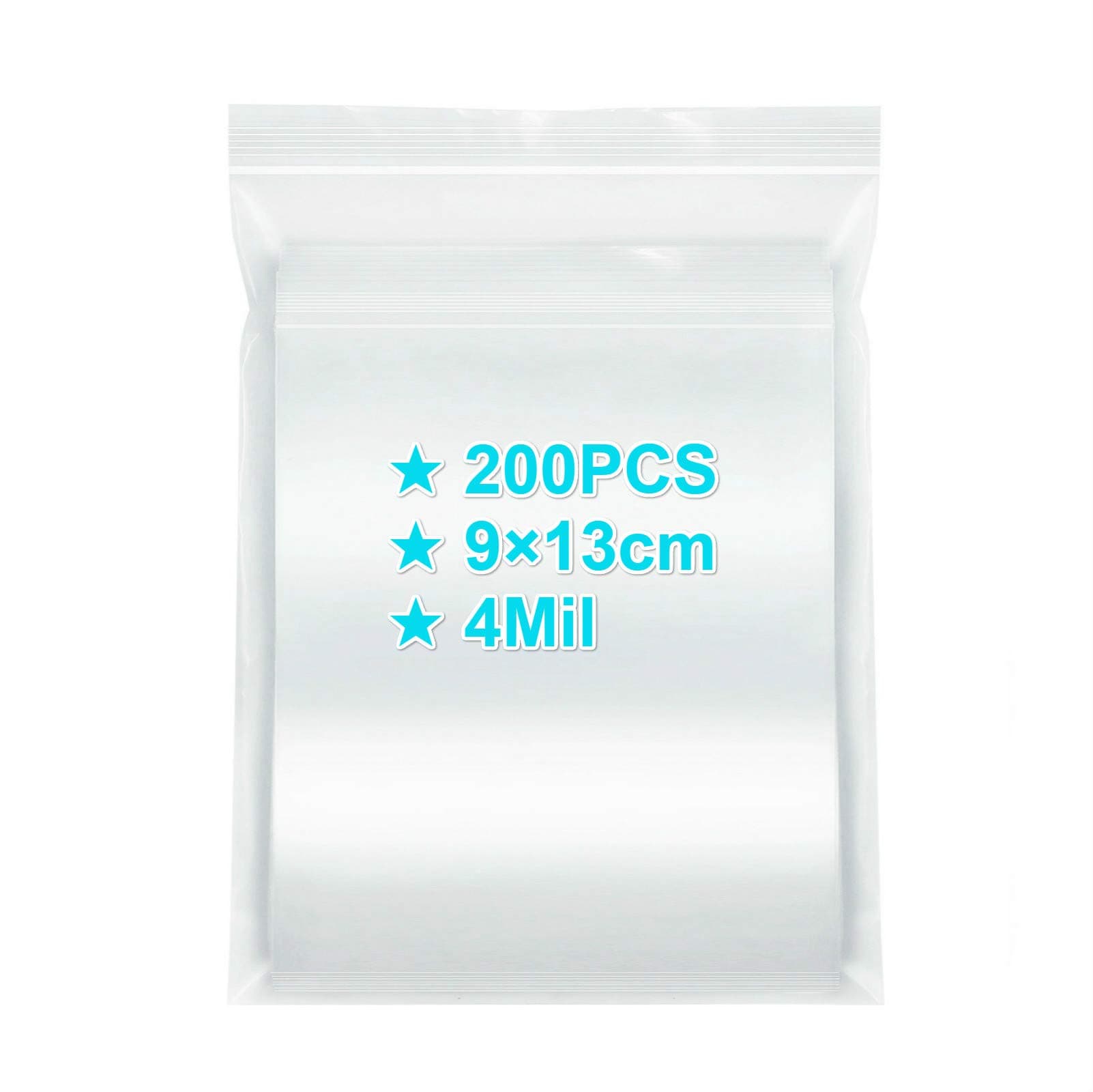 Ziplock Bags 9×13cm, 200PCS, 4 Mil Extra Thick Medium Size Clear Plastic Resealable Bags with Lock Seal Zipper, Storage Pouches Grip Seal Bags for Jewelry Mask Incense Packaging