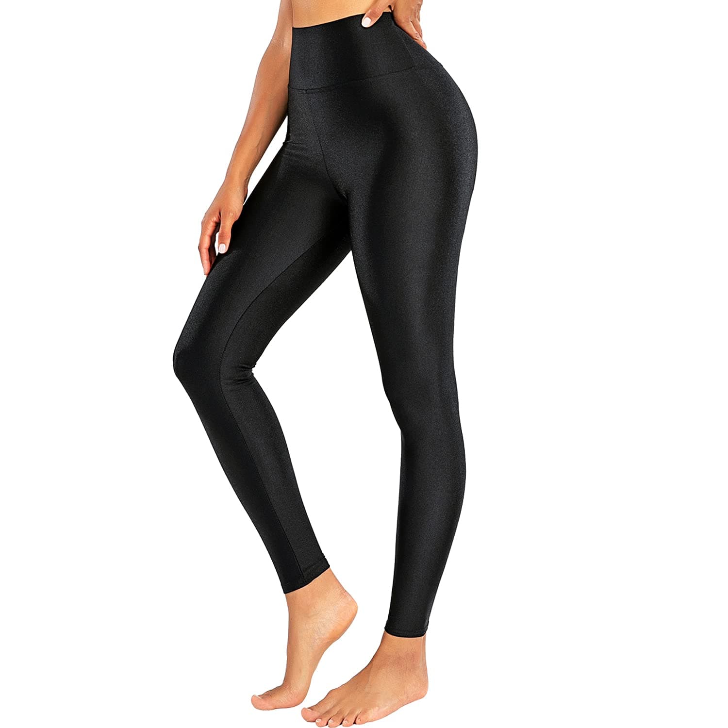 Sghenr Women's High Waisted Yoga Pants Tummy Control Shiny Sports Tights Workout Leggings