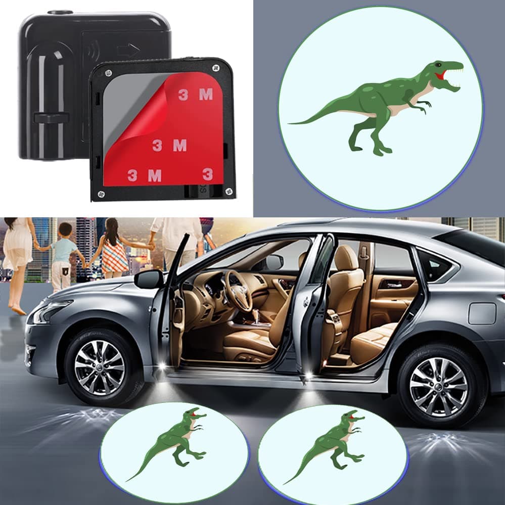 2Pcs for Dinosaur, Tyrannosaurus Rex Car Door Projector Logo Light, Universal Dinosaur, Tyrannosaurus Rex Wireless Courtesy LED Ghost Shadow Lights Welcome Lamp Suitable fit All Models
