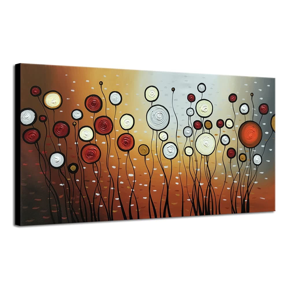 Wieco Art Extra Large Modern 100% Hand Painted Stretched and Framed Abstract Flowers Artwork Floral Oil Paintings on Canvas Wall Art Ready to Hang for Living Room Bedroom Home Decorations