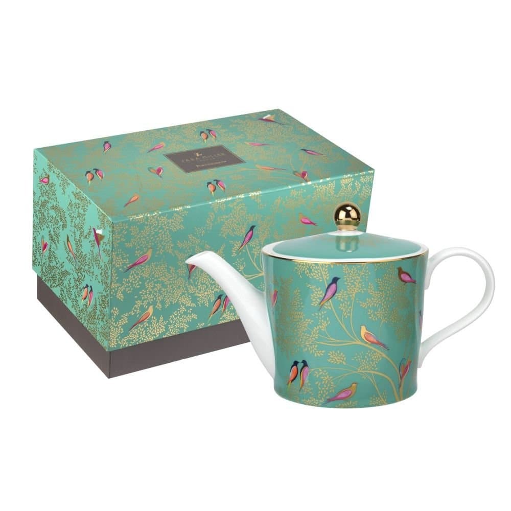 Sara Miller London Chelsea Collection 2 Pint Teapot | Green Teapot for Serving Tea and Coffee | Colorful Birds Design | Made from Fine Porcelain | Handwash Only