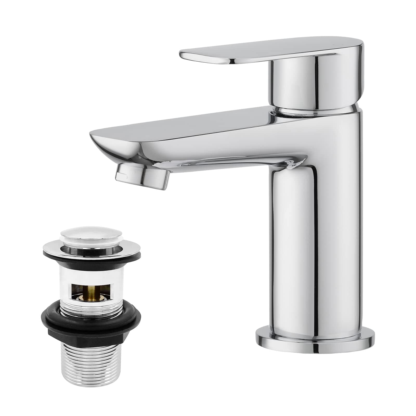 Black Basin Taps with Pop Up Waste, BATHWEST Modern Monobloc Chrome Brass Matte Black Bathroom Sink Taps for Basin with Drainer 922MC