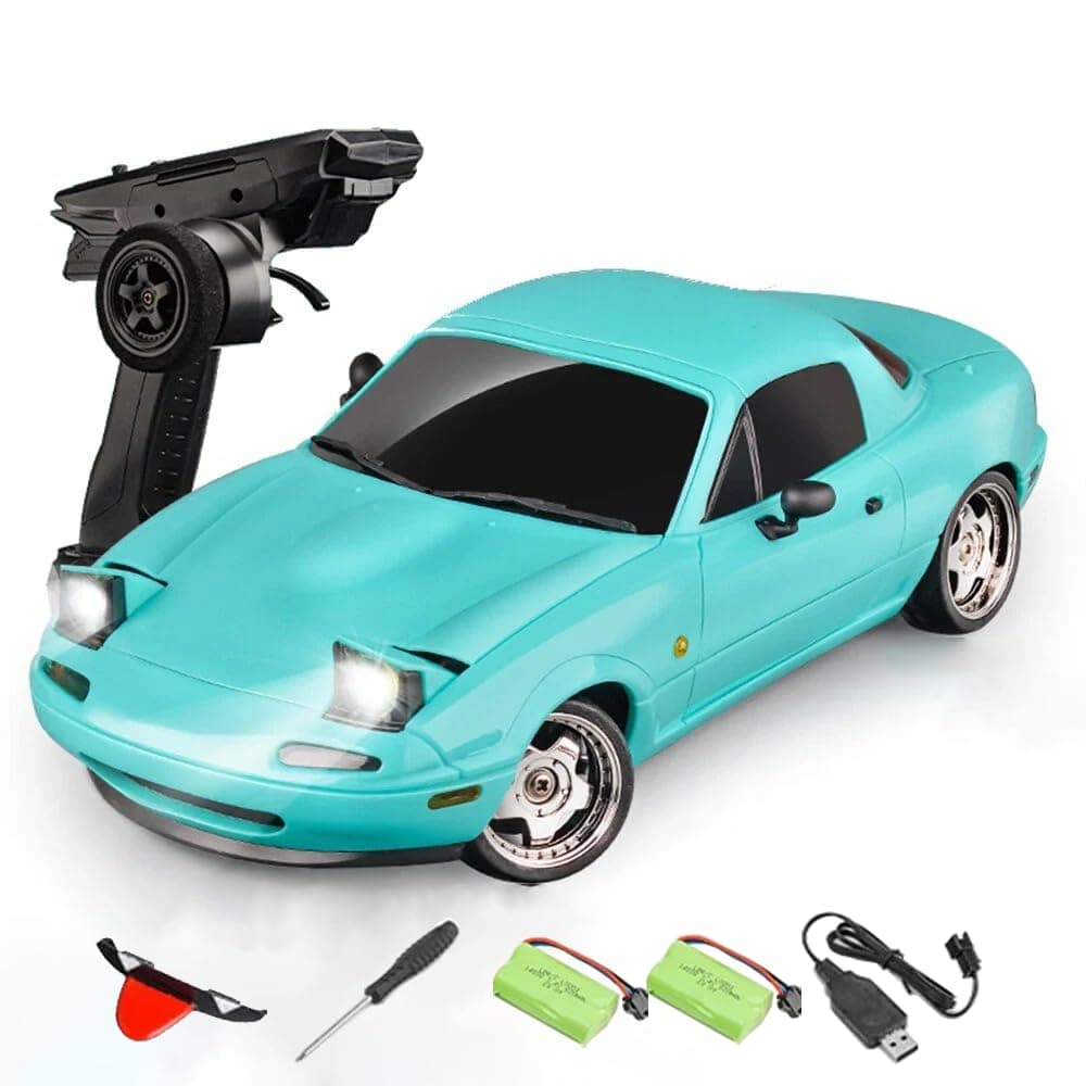 LDRC 1804 RC Drift Car with Gyro & LED Lights, 1/18 Scale 2.4GHz RWD Full Proportional Remote Control Drifting Sport Car for Adult Gift (2 Battery)