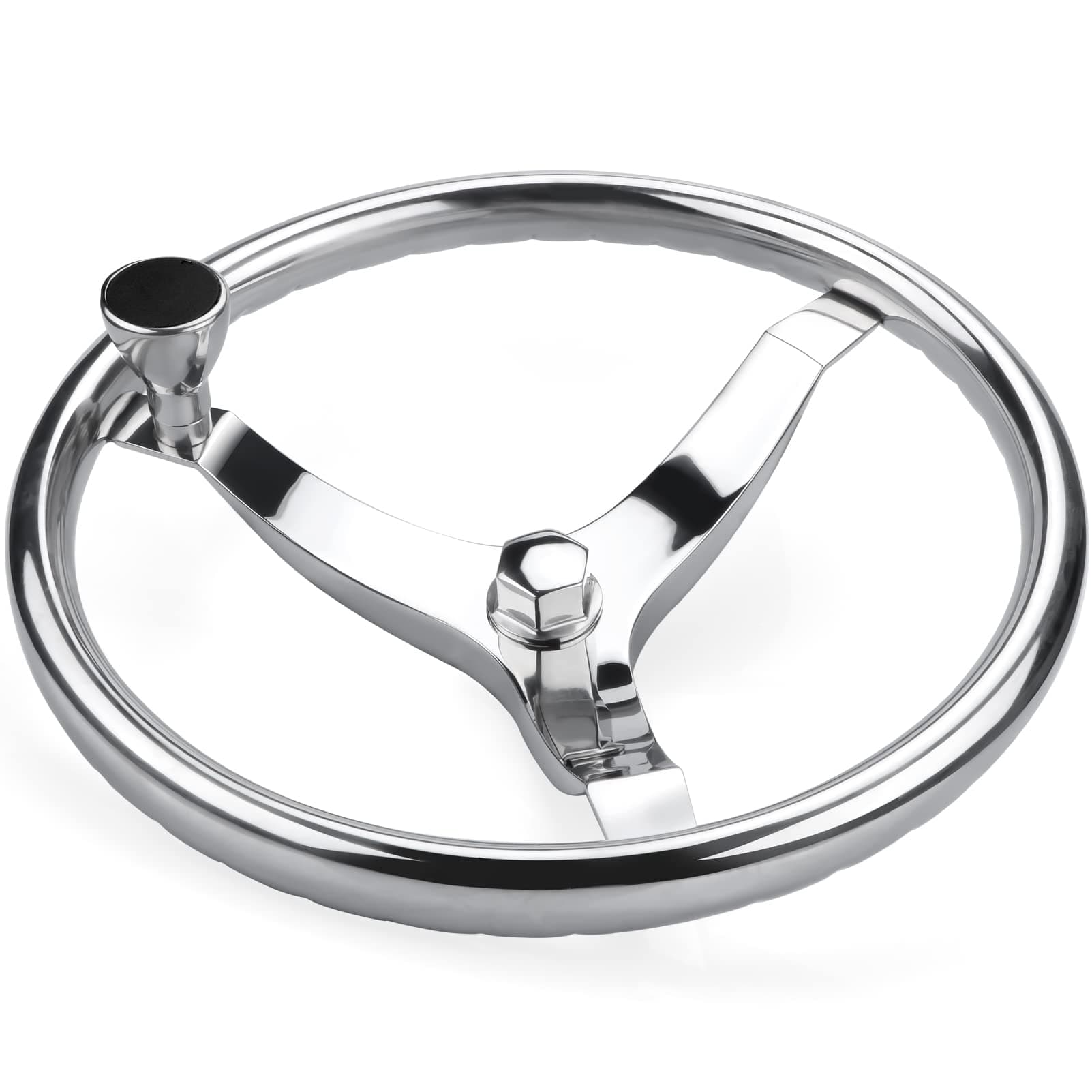 Stainless Steel Boat Steering Wheel 3 Spoke 13-1/2" Dia, with 5/8" -18 Nut and Turning Knob for Seastar and Verado