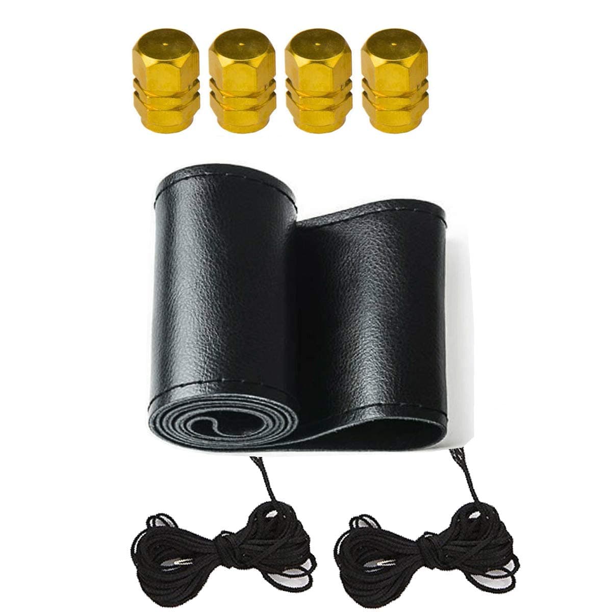 Genuine Leather Universal Fit 13-15 inch Car Truck Steering Wheel Cover, Lace Up, Stitch On Wrap, DIY Stitch w/Needle Thread