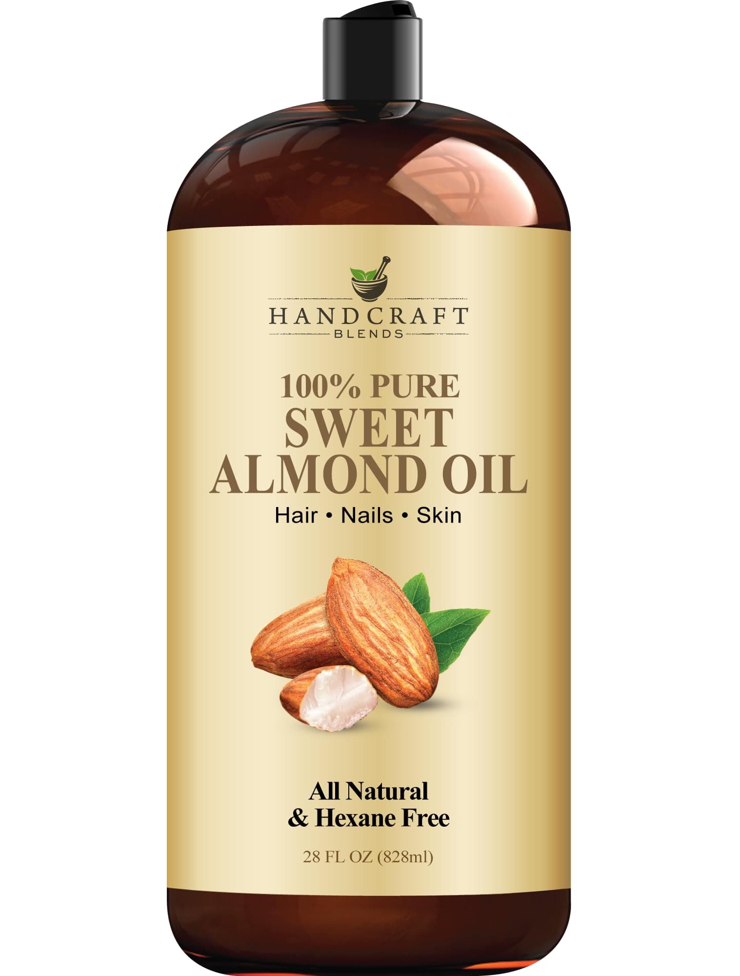 Handcraft Blends Sweet Almond Oil - 28 Fl Oz - 100% Pure and Natural - Premium Grade for Skin and Hair - Carrier, Massage, and Body Oil - Hexane-Free