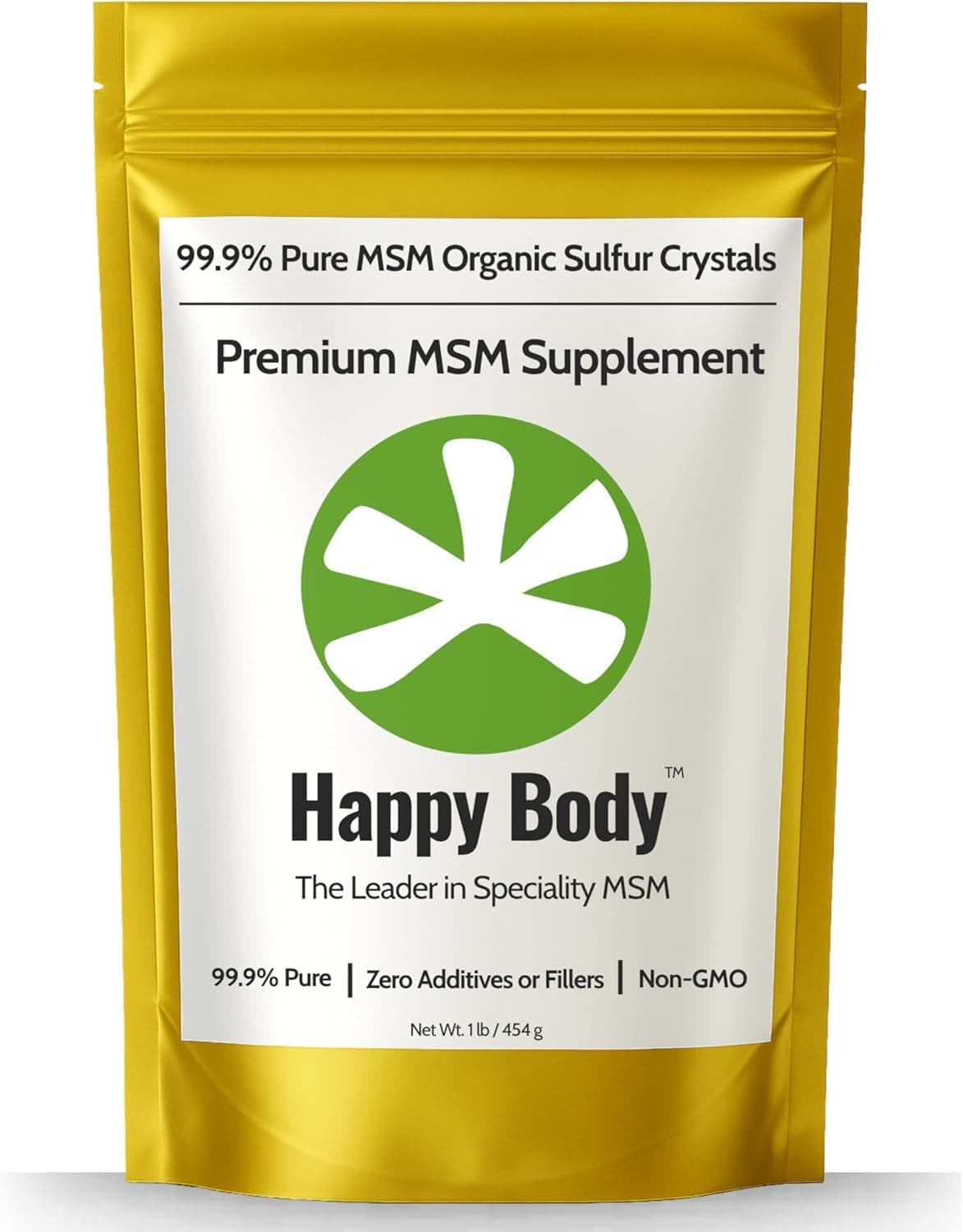 HAPPY BODY Organic Sulfur Crystals, 99.9% Pure MSM Crystals, Premium MSM Supplement - 1 LBS Pack