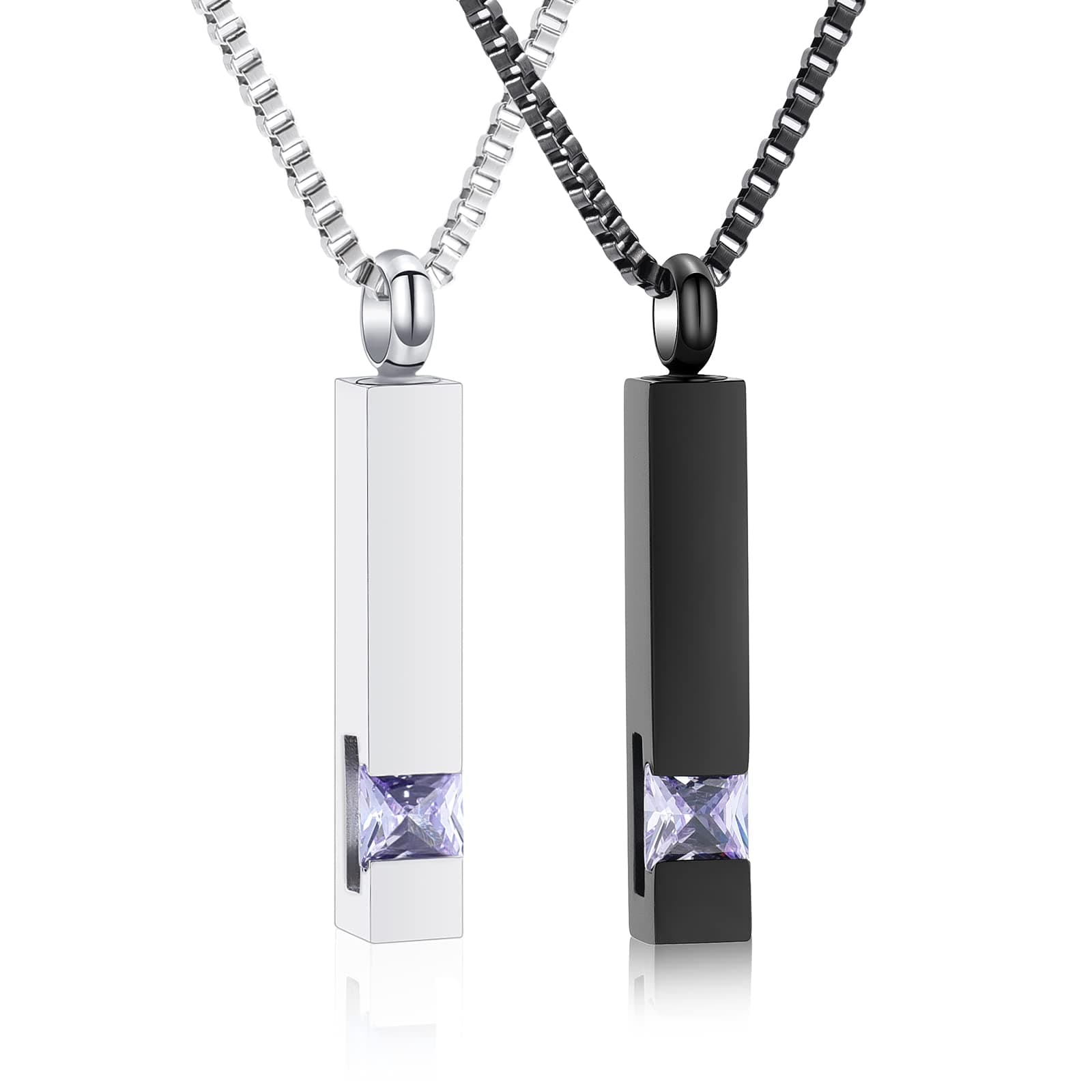 Crystal Cremation Urn Jewelry Cube Memorial Ashes Necklace Pendant Keepsake- Black Birthstone Series