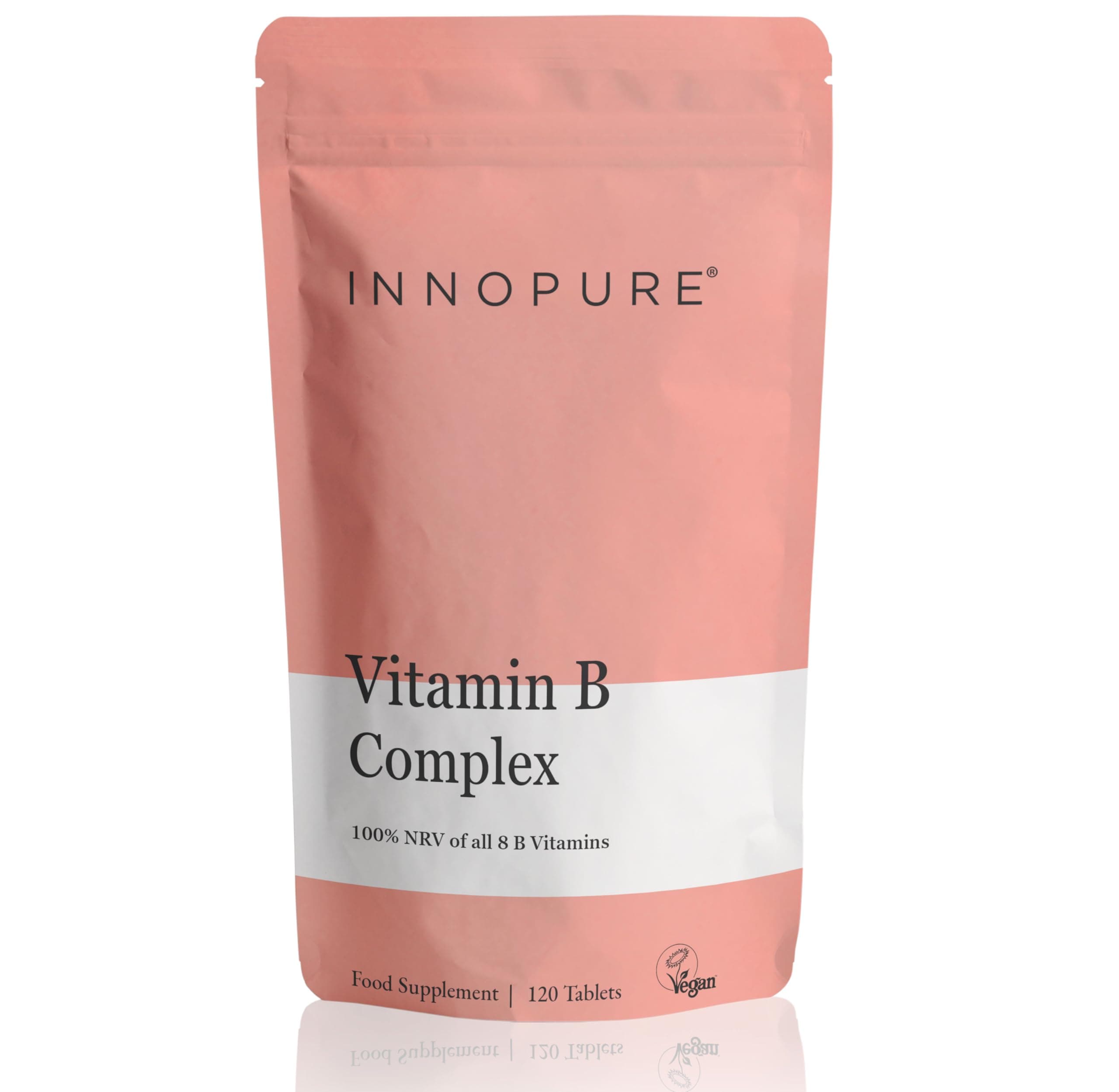 INNOPURE Vitamin B Complex,120 Vitamin B Tablets - 100% NRV All 8 B Vitamins B1, B2, B3, B5, B6, B12, B6 & B9, One Daily Easy to Swallow Tablet, UK Made
