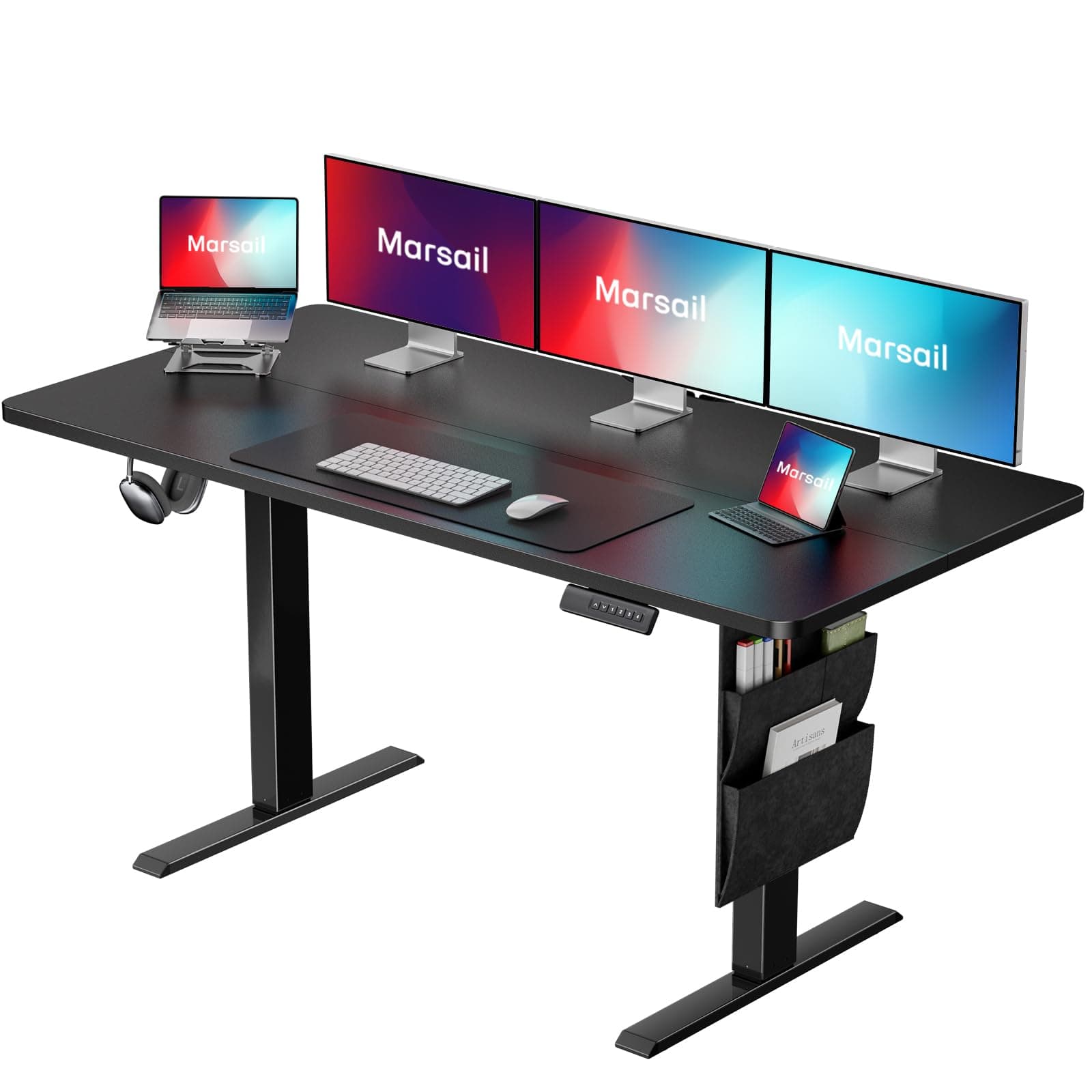 Marsail Standing Desks 55"x24" Adjustable Height Home Office Desks,Electric Standing Desk with Storage Bag,Stand up Desks for Study,Writing,Work Computer Desks 4 Memory Preset with Headphone Hook