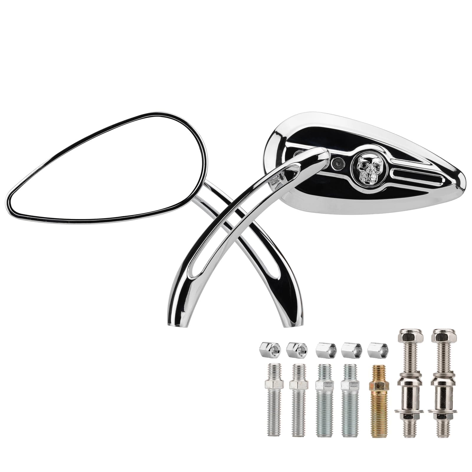 Motorcycle Skull Teardrop Rearview Mirror 8mm 10mm Side Mirrors 360 Degree Chrome Universal Replacement for Harley Touring Softail Dyna Sportster XL 883 1200 Electra Glide