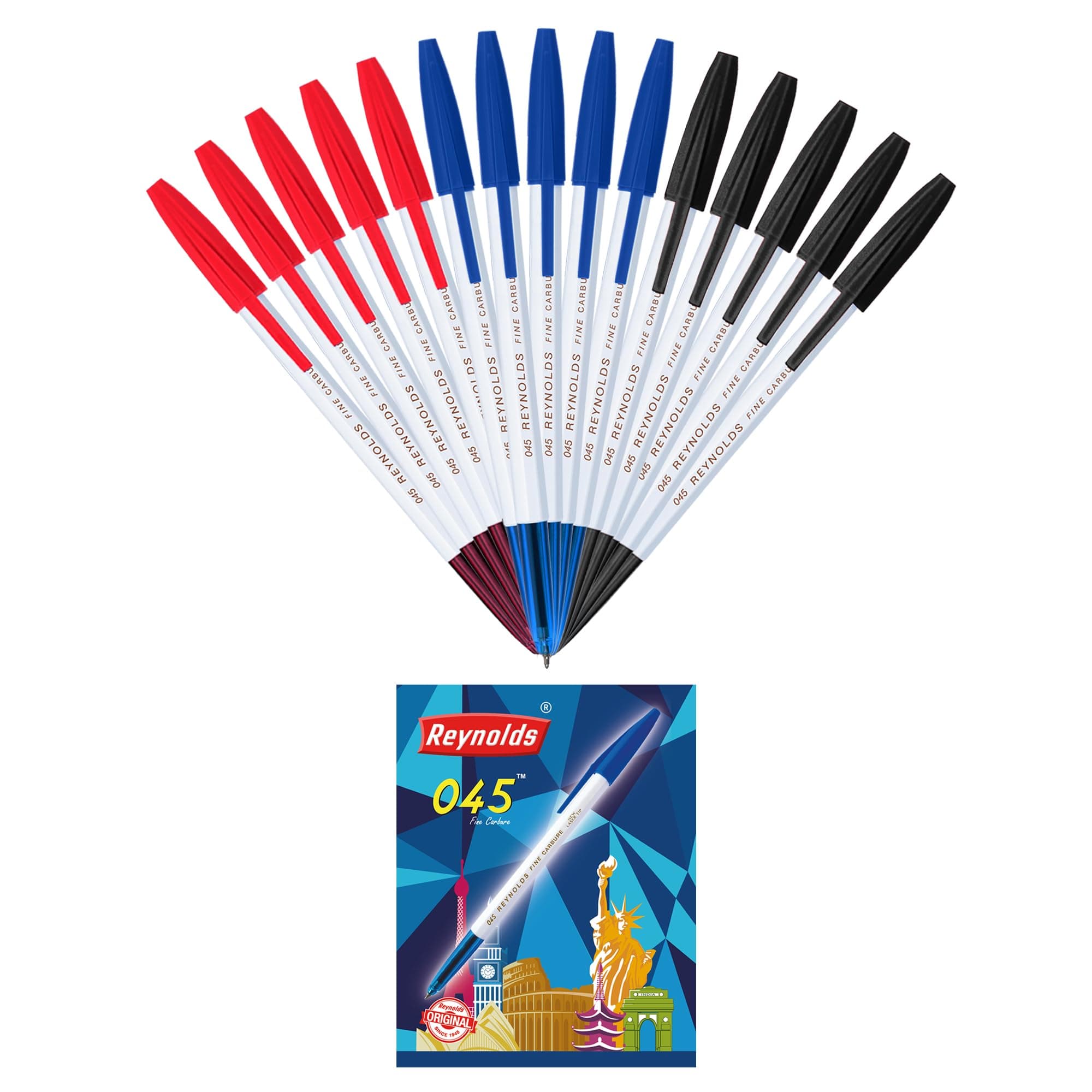 045 PACK OF 15 PENS - 5 BLUE, 5 BLACK, 5 RED I Lightweight Ball Pen With Comfortable Grip for Smooth Writing I School and Office Stationery | 0.7mm Tip Size