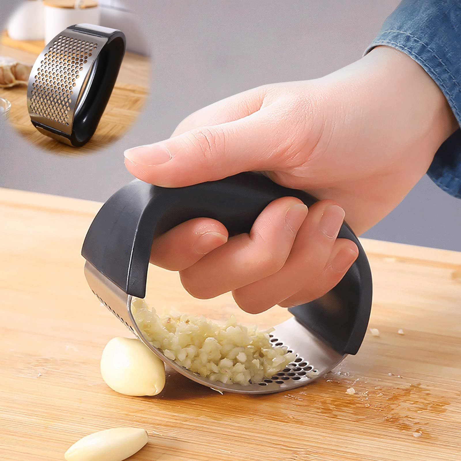 VCART Portable Garlic Crusher | Manual Garlic Crusher | Ginger Presser | Curved Garlic Grinding Slicer | Garlic and Ginger Crusher