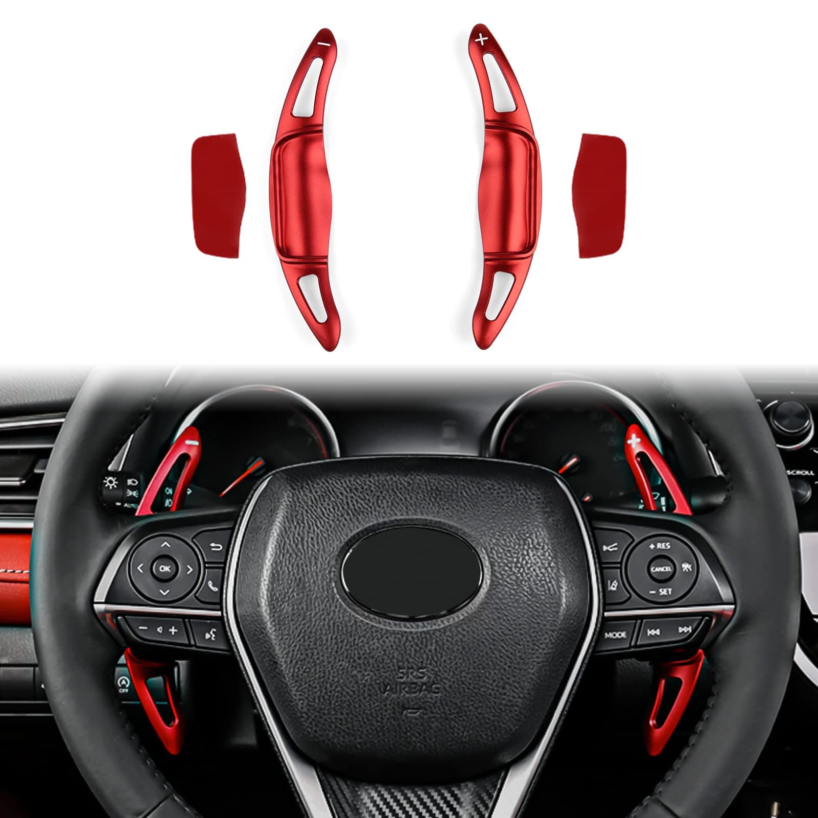 CKE Aluminum Steering Wheel Paddle Shifter Extension Cover For Toyota Camry 2018 2019 2020 - Red