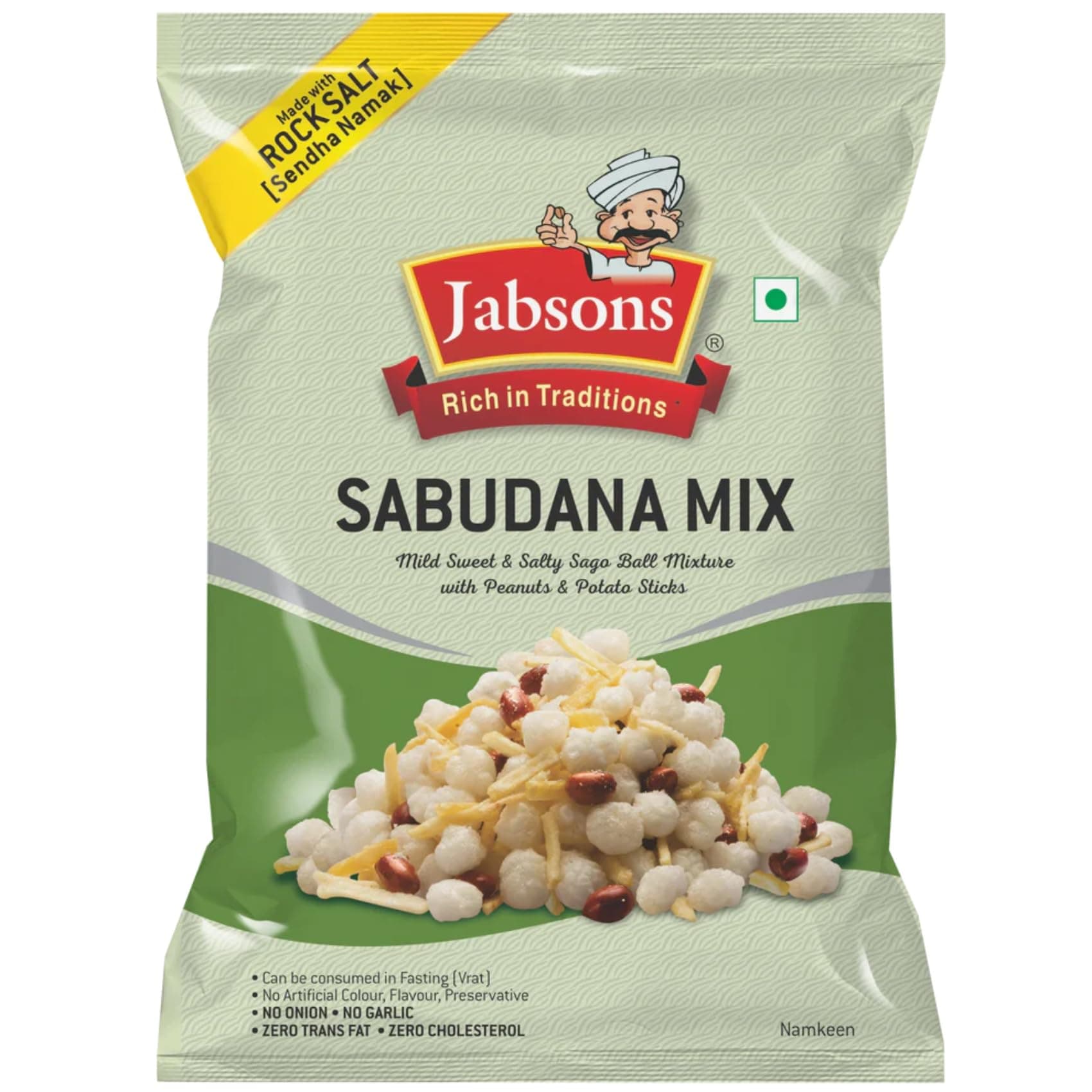 Jabsons Sabudana Mix 180g | Crispy Falahari Snack with Peanuts & Potato Sticks | Vrat Namkeen with Rock Salt | Ready-to-Eat Healthy Farali Mixture for Fasting