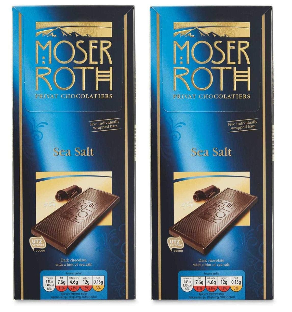 Moser Roth Sea Salt Dark Chocolate Bar | 125g x 2 | 10 Individually Wrapped Bars