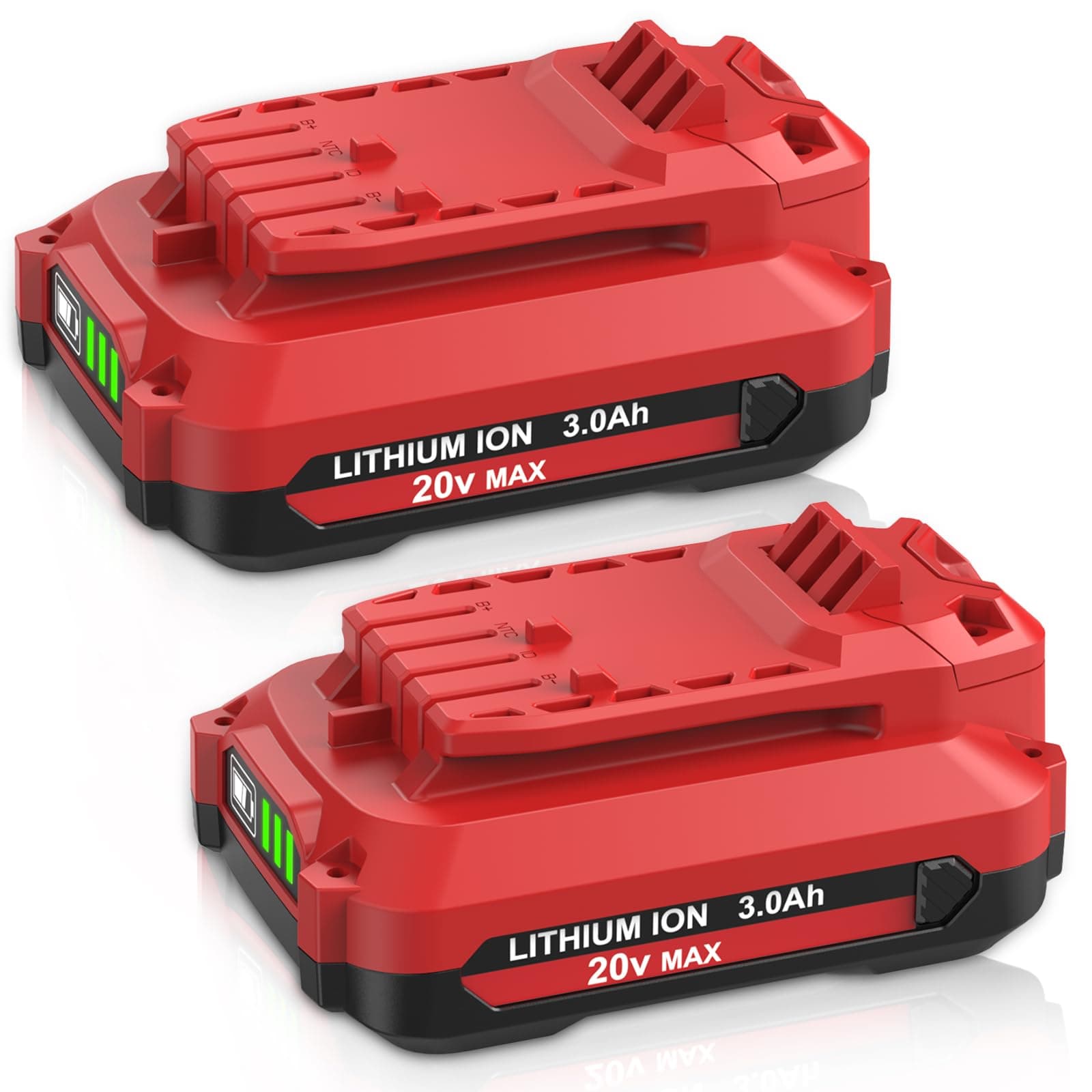 2 Pack 20V 3000mAh Replacement for Craftsman V20 Lithium Ion Battery, Compatible with Craftsman 20 Volt Battery 3.0Ah MAX CMCB205 CMCB204 CMCB206 CMCB202 CMCB201 20 Volt Cordless Power Tools (Red)
