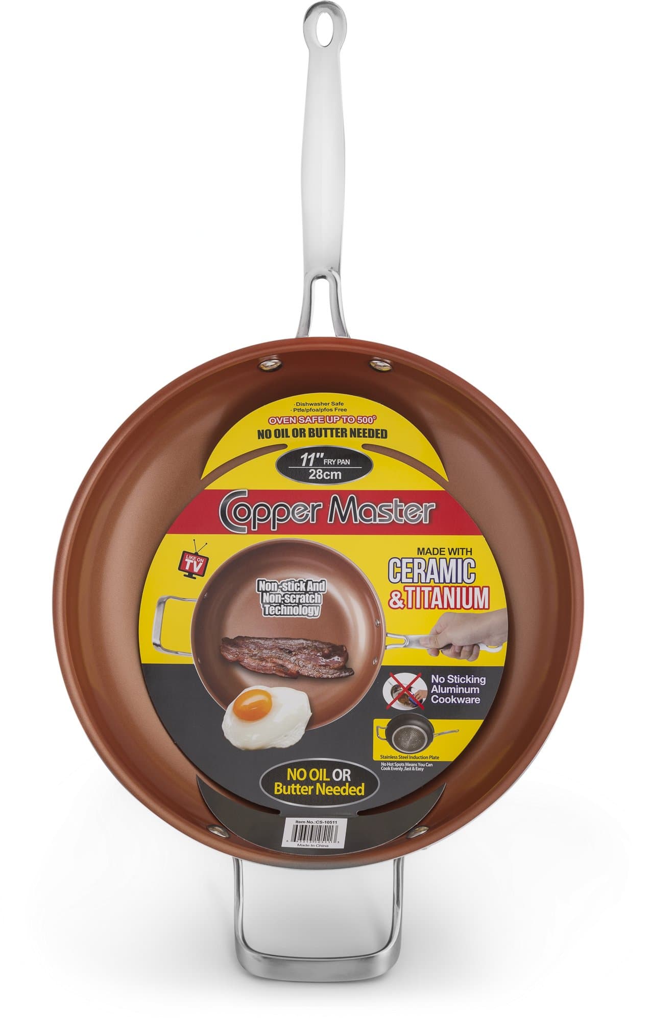 Ceramic & Titanium Non-Stick Frying Pan - 11 inch Dishwasher & Oven Safe Non-Scratch Cookware With Induction Plate - By Copper Master