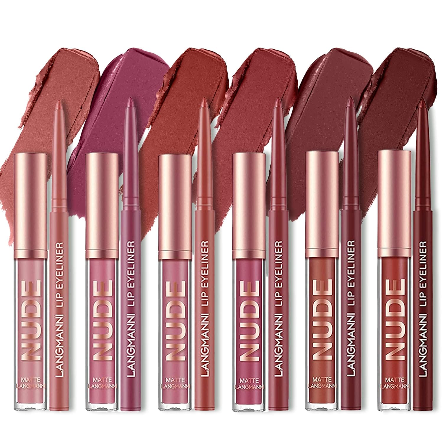 6 Pcs Velvety Matte Lip Gloss + lip Liner Set Waterproof Lipstick Lipliner Pencil Makeup Set Smooth Lips Enhancer Set Long Lasting Easy to Wear Lip Make Up