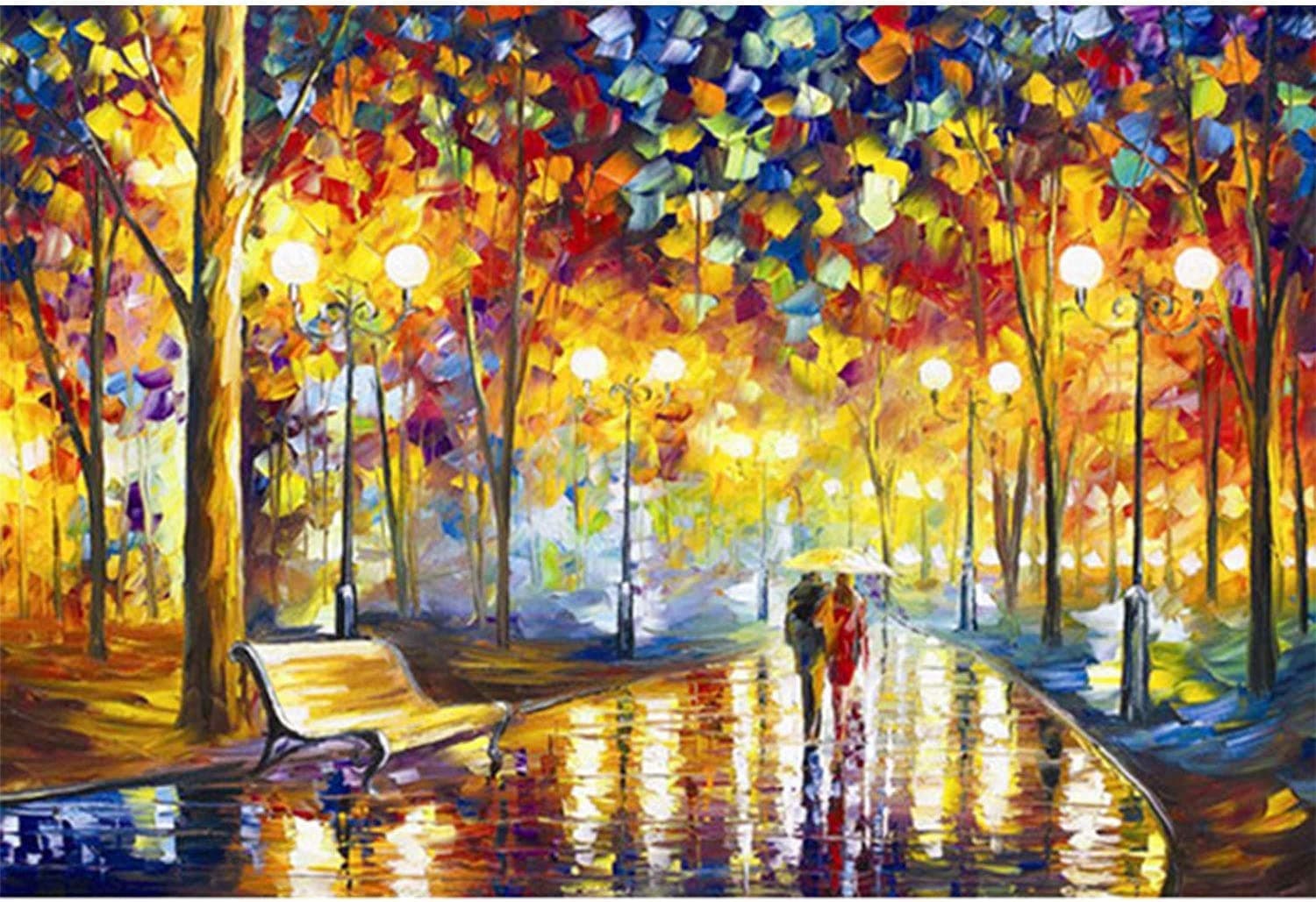 Hartop Wooden Jigsaw Puzzles 1000 Pieces for Adults, Scenery Landscape Jigsaw Puzzles, Entertainment DIY Toys for Creative Gift Home Decor (Rainy Night Walk,30X20 Inch)