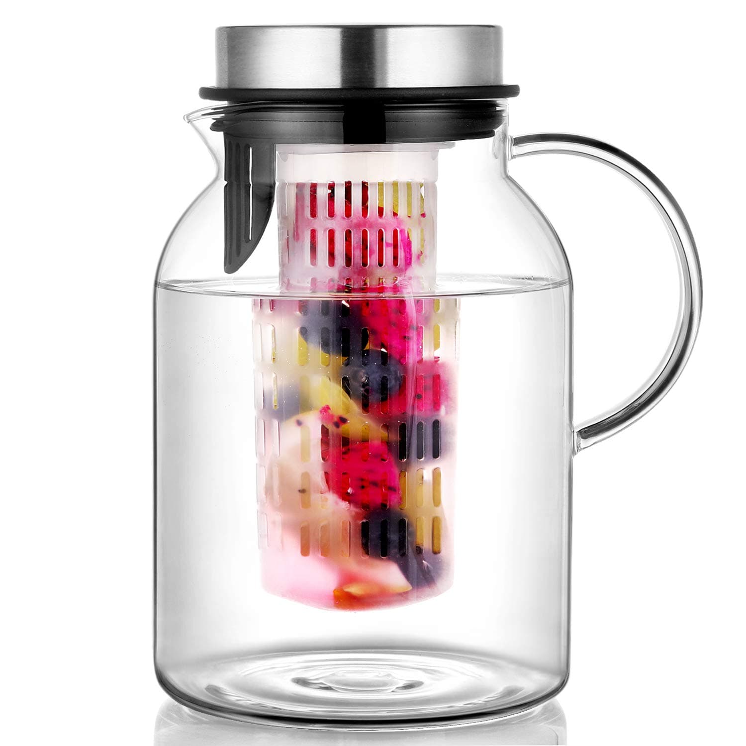 Glass Fruit Infuser Water Pitcher with Removable Lid, High Heat Resistance Infusion Pitcher for Hot/Cold Water, Flavor-Infused Beverage & Iced Tea - 2 Qt