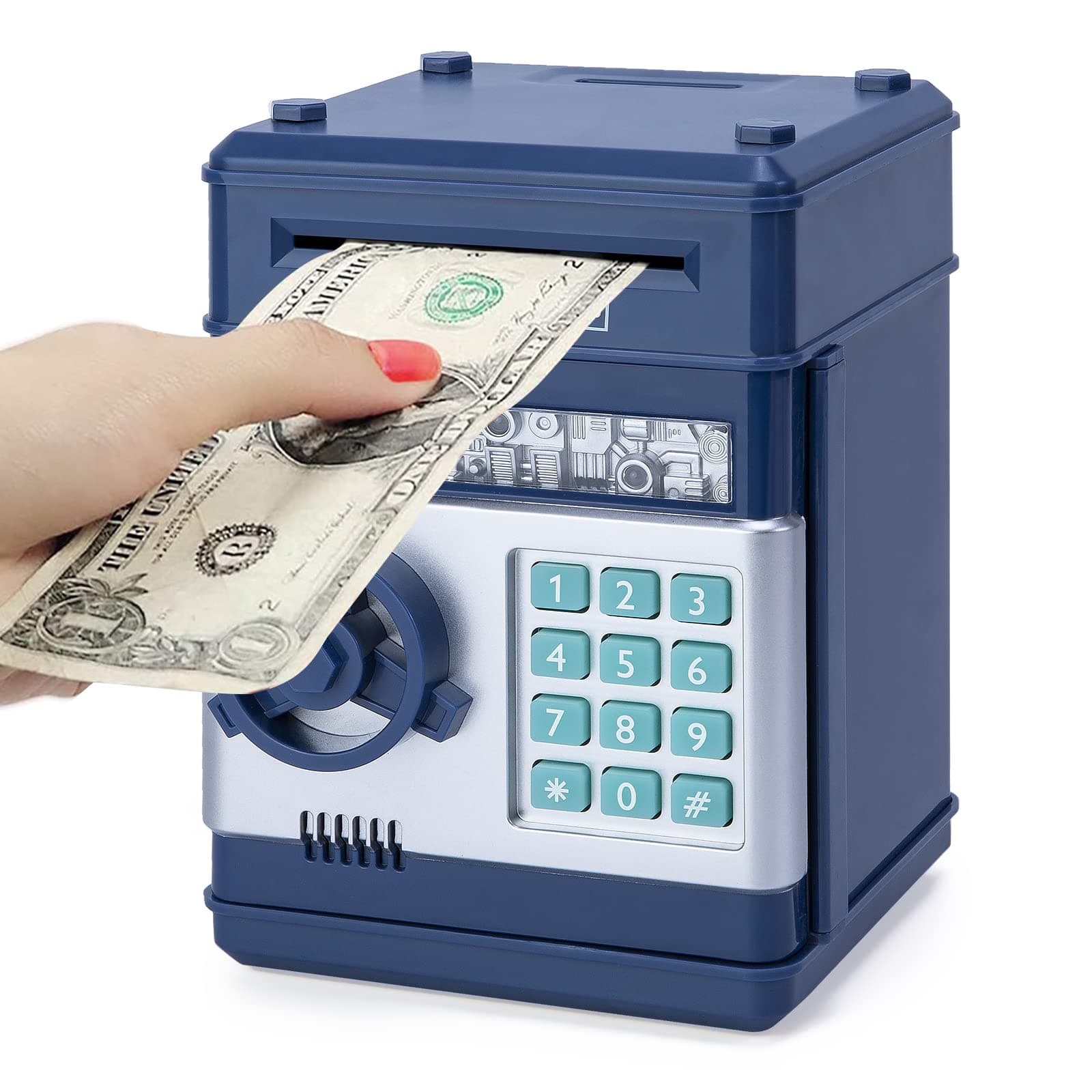 Refasy Piggy Bank Cash Coin Can ATM Bank Electronic Coin Money Bank for Kids Age 3-12, Money Savings Box Mini ATM Coin Bank Toys Gifts for 3 4 5 6 7 8 9 10 11 12 Year Old Boys Girls