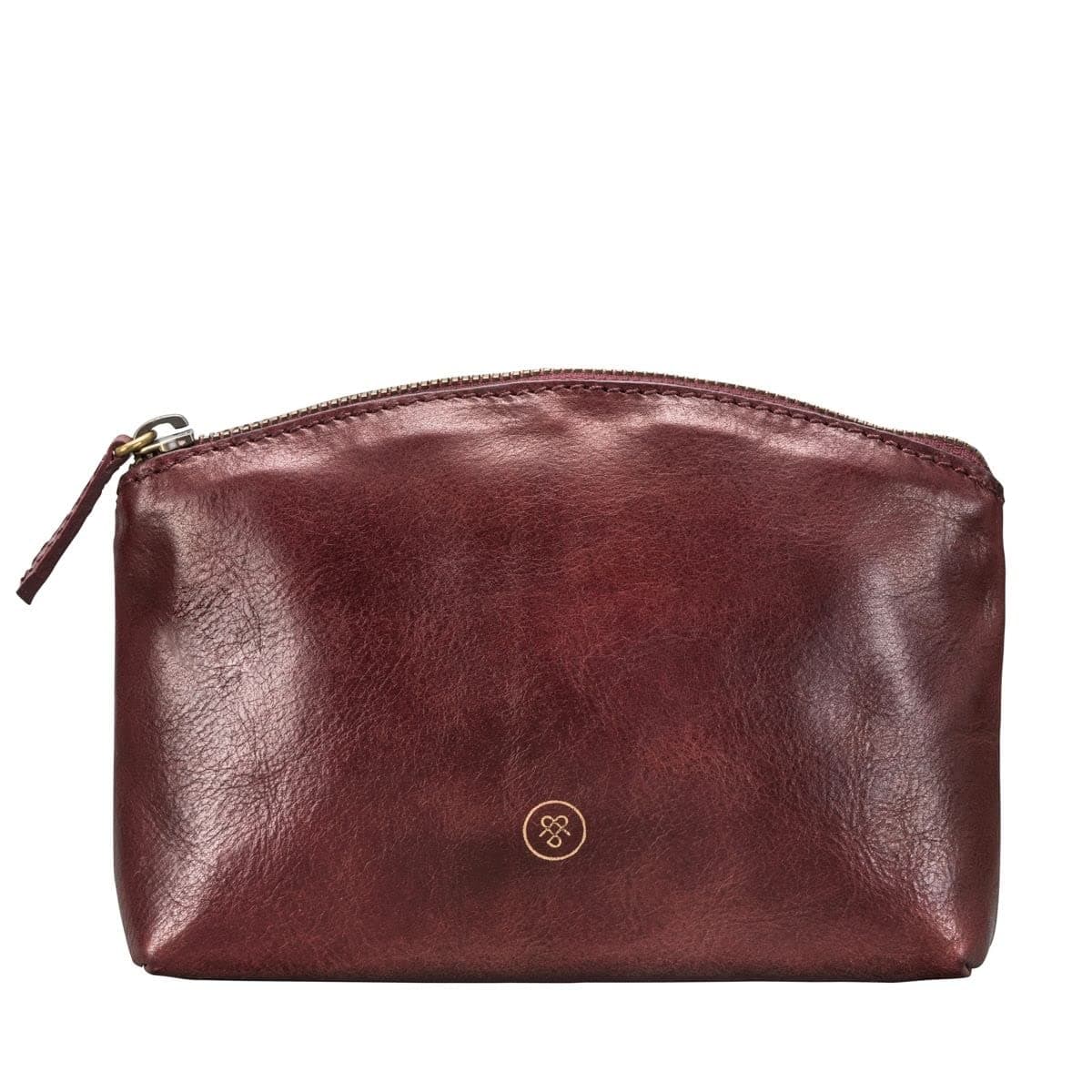 Maxwell Scott BagsMaxwell Scott | Womens Luxury Leather Small Makeup Bag | The Chia | Handmade In Italy | Wine Red