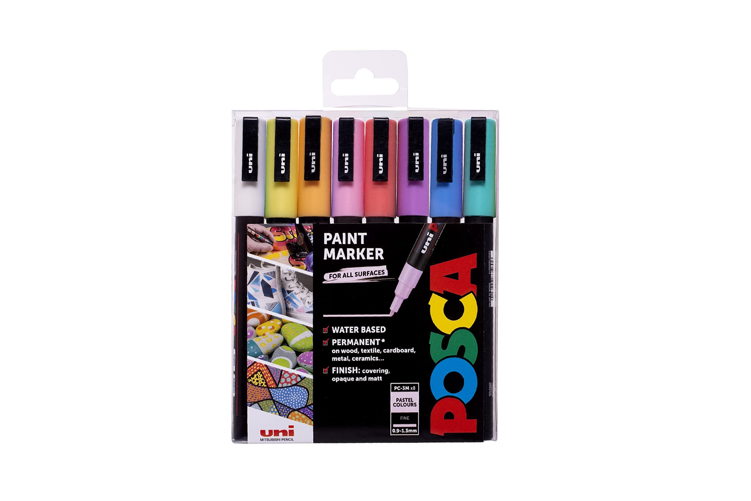 Pens PC-3M Fine Acrylic Felt Tip Coloured Permanent Paint Markers for Adults and Kids. Perfect for Colouring, Fabric, Graffiti, Watercolour, Outline Drawing, Window and Glass Art. 8 Pack