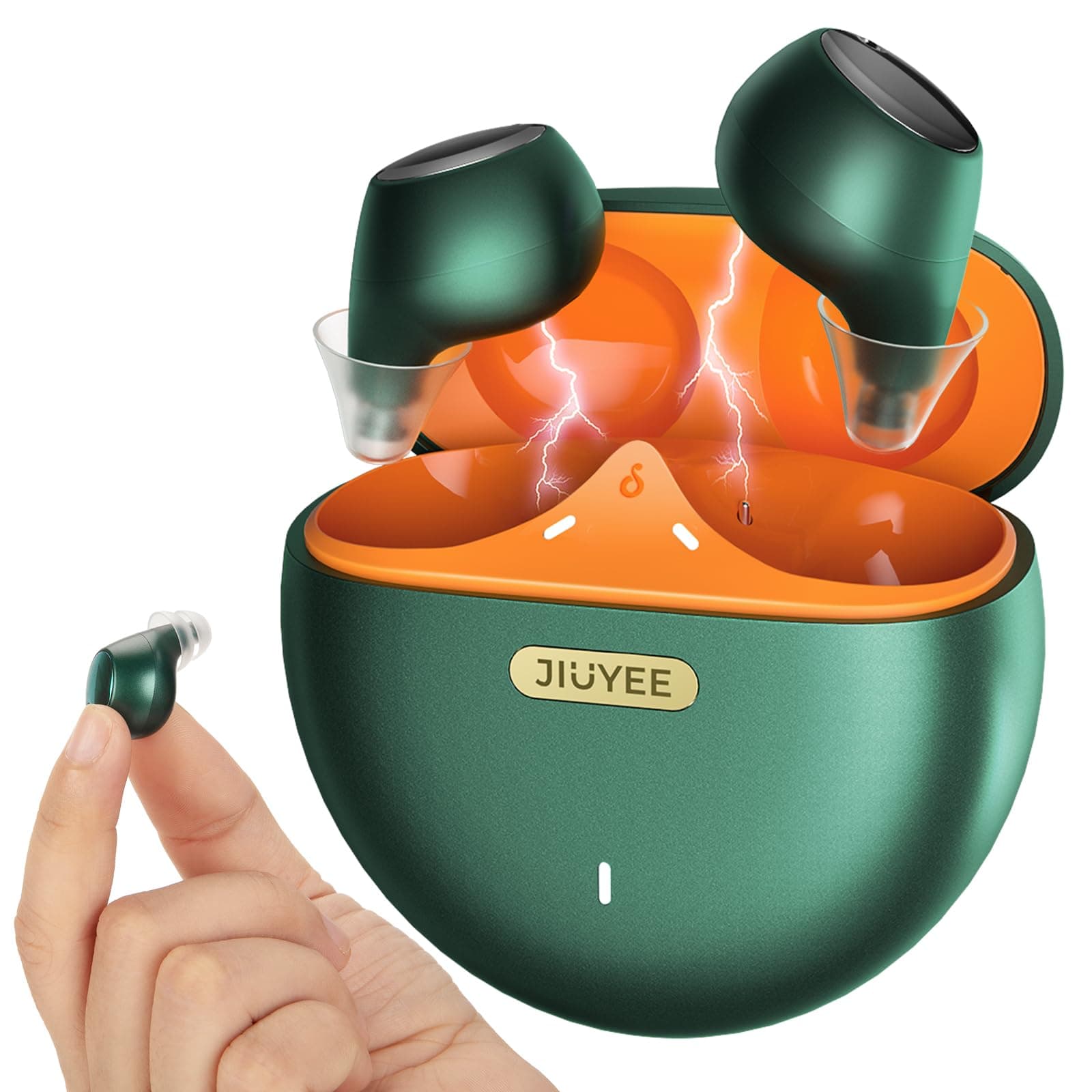 Rechargeable Bluetooth Hearing Aids for Mild to Moderate Hearing Loss - OTC - Smart Fitting - in-The-Ear (ITE) Design with Noise Reduction - Includes Charging Box - Design with Noise Reduction, Green