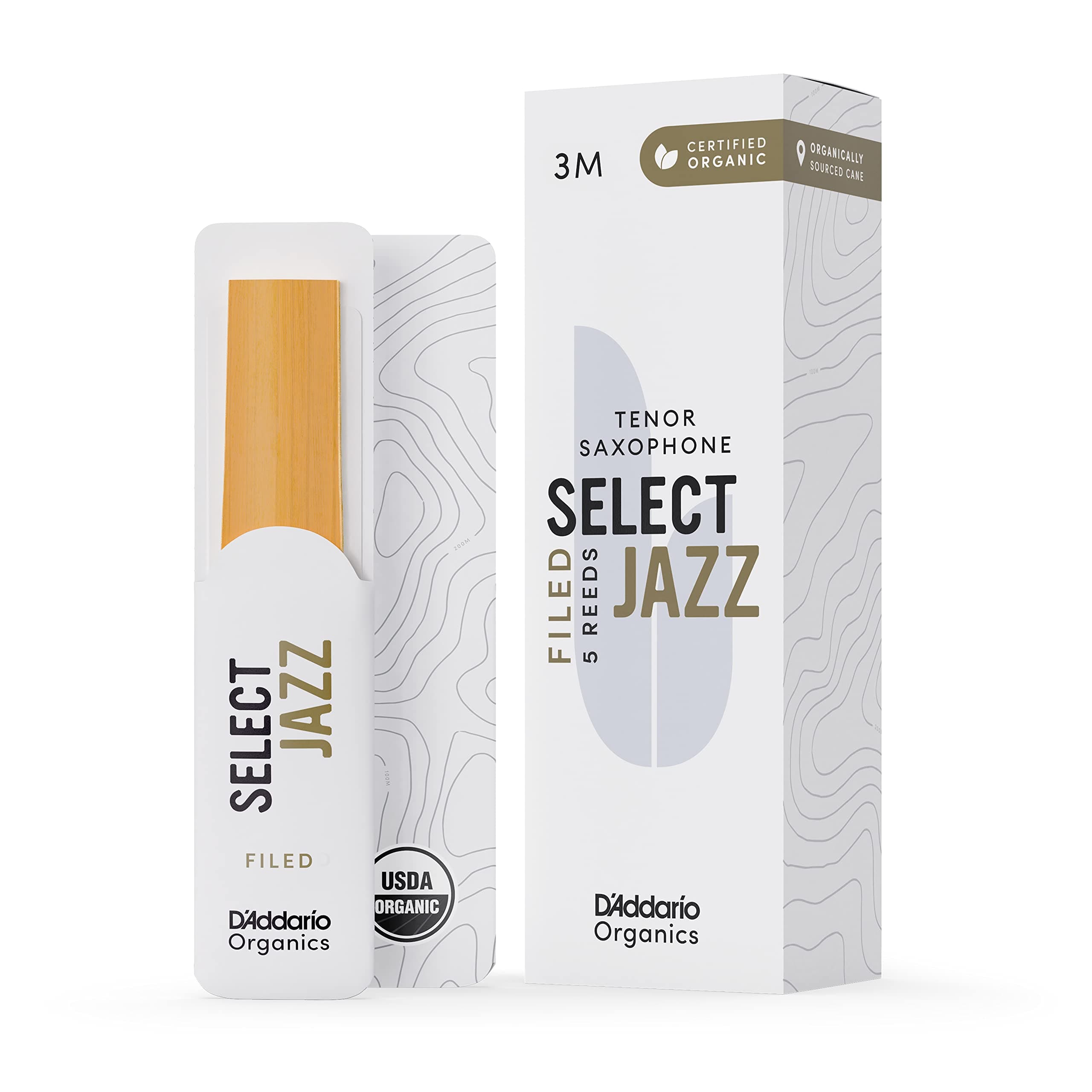 Organic Select Jazz Filed Tenor Saxophone Reeds - Sax Reeds - Individually Sealed - 3 Medium, 5 Pack
