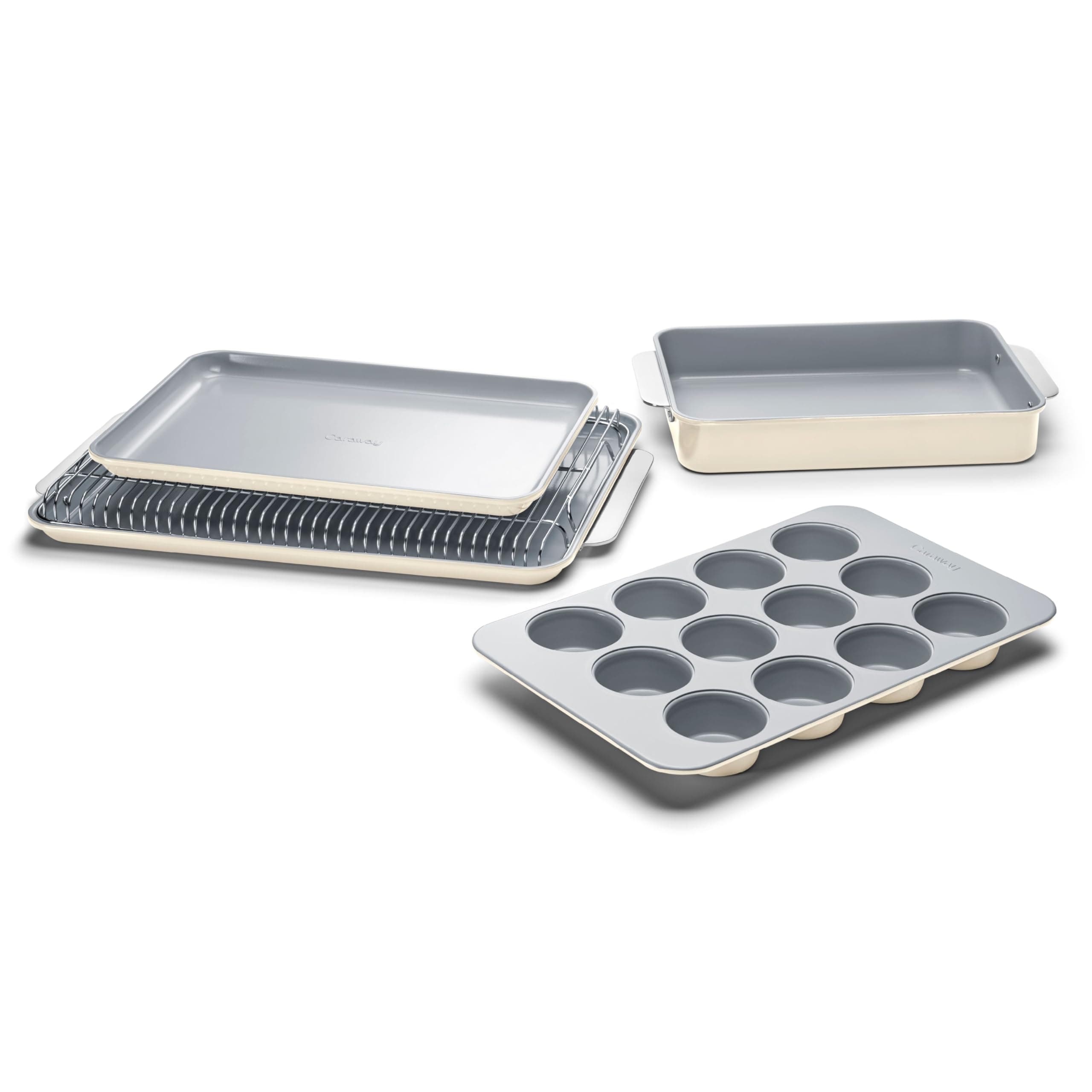Caraway Nonstick Ceramic Bakeware Set (5 Pieces) - Baking Sheets, Assorted Baking Pans & Storage - Aluminized Steel Body - Non Toxic, PTFE & PFOA Free - Cream