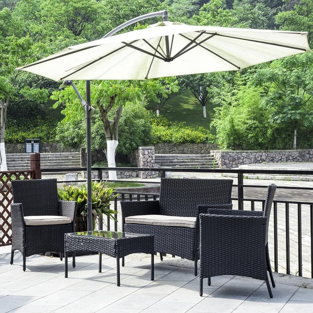 – Rattan Garden Furniture Set 4 Pc Table and Chairs 4 Piece Indoor Outdoor Balcony Patio and Conservatory Furniture Sofa Backyard Pool Side Coffee Seater (Black)
