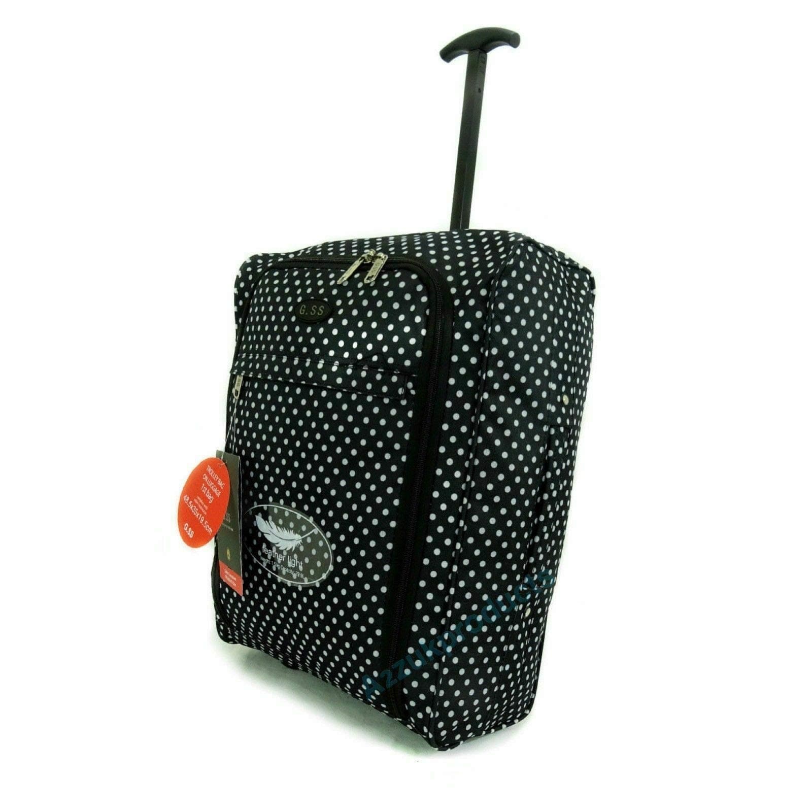 Lightweight Hand Luggage Wheeled Travel Holdall Suitcase Trolley Cabin Approved (Black with Pink Circles)