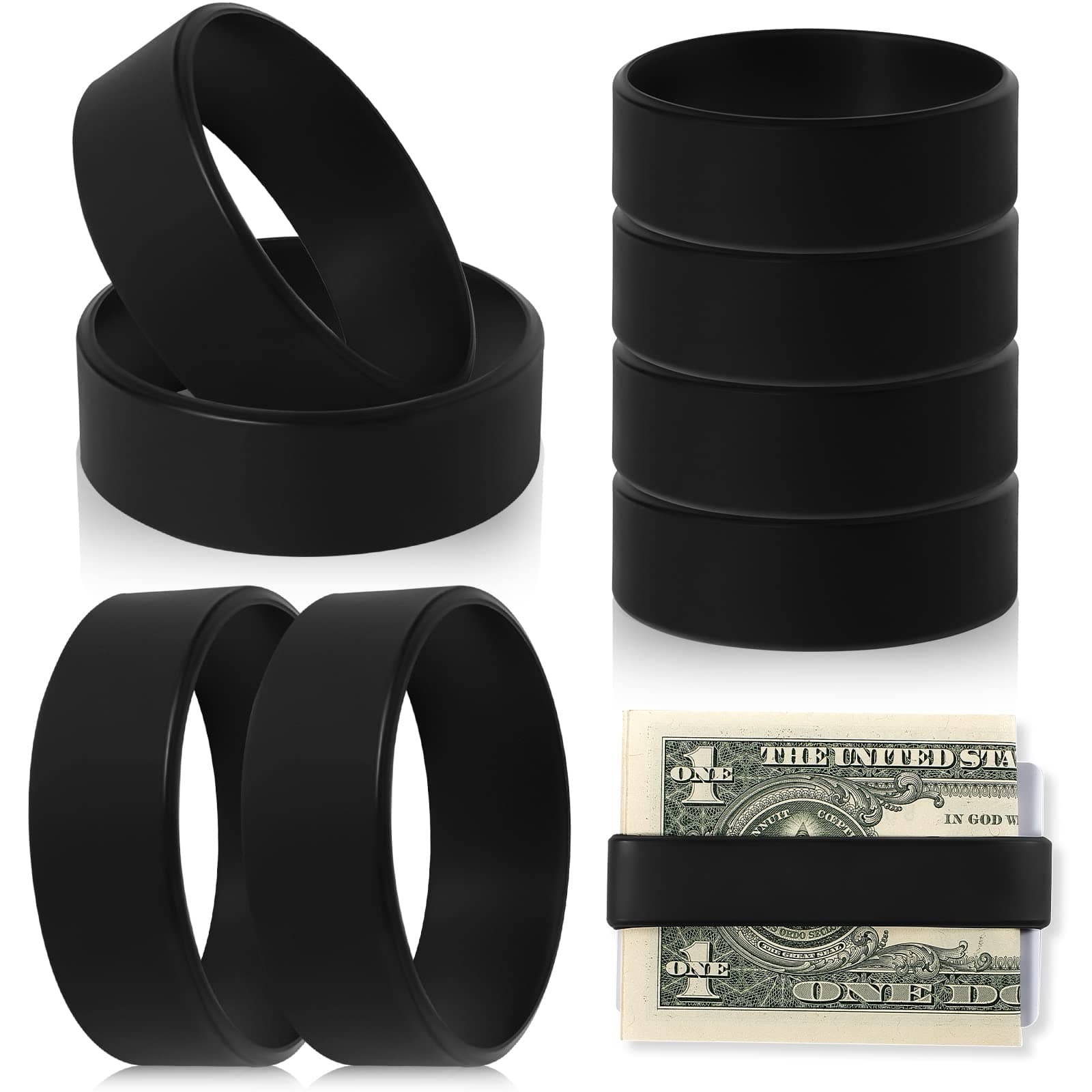 Jerify Set of 8 Black Silicone Bands Wallet Band Money Clip Alternative with 4 PVC Cards for Men Women